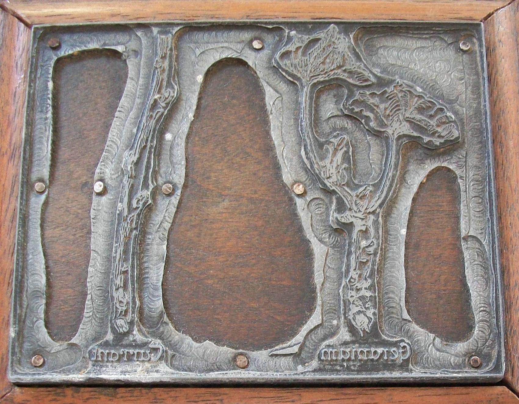 Antiker botanischer Buchdruck-/Gravurteller, Rahmen aus Nussbaumholz, 19. Jahrhundert (Blei) im Angebot