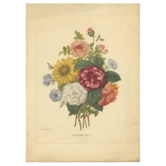 Antique Botany Print of a Bouquet of Various Flowers Made after P.J. Redouté