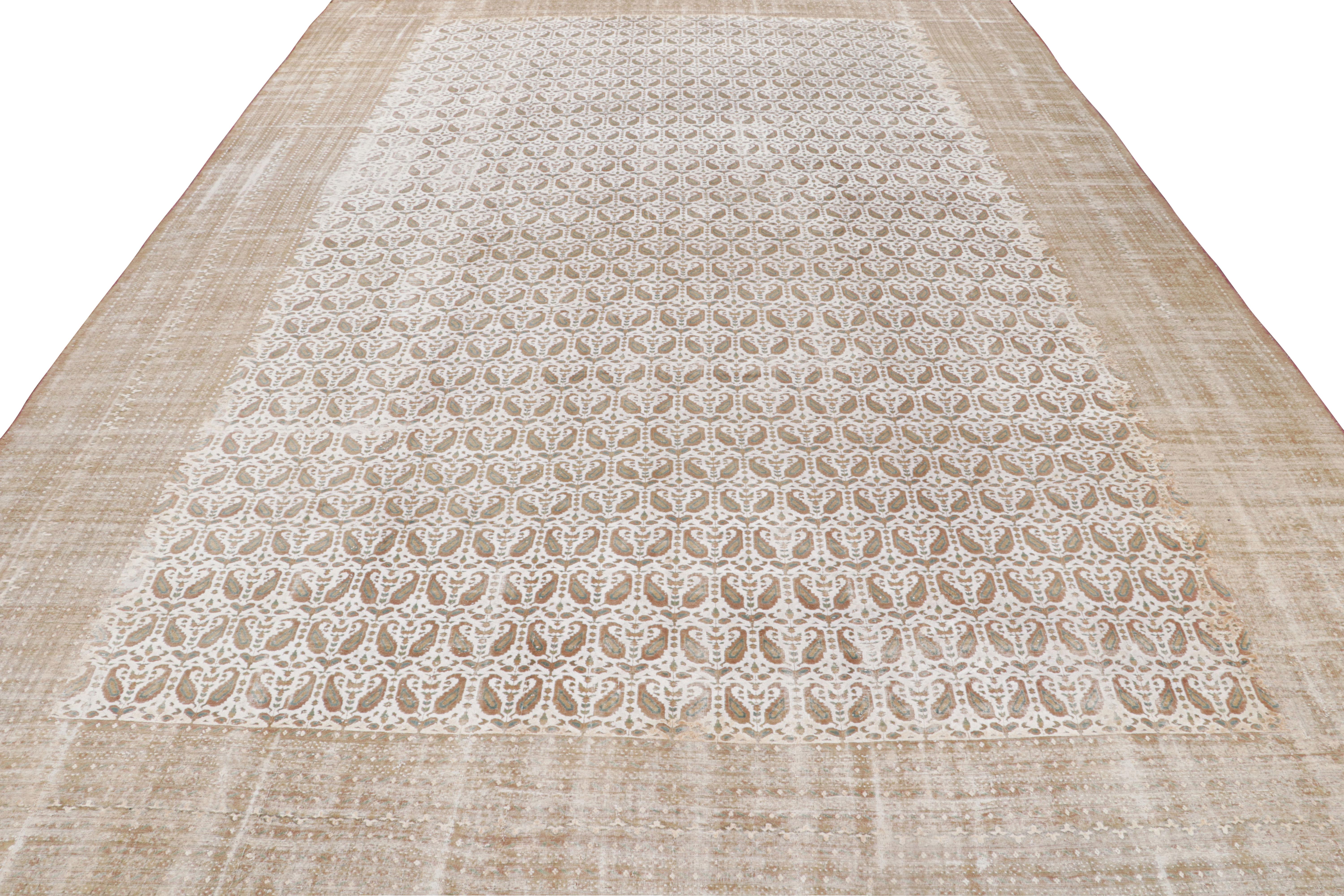 Pakistani Antique Boteh Paisley Beige and Off-White Wool Rug by Rug & Kilim For Sale