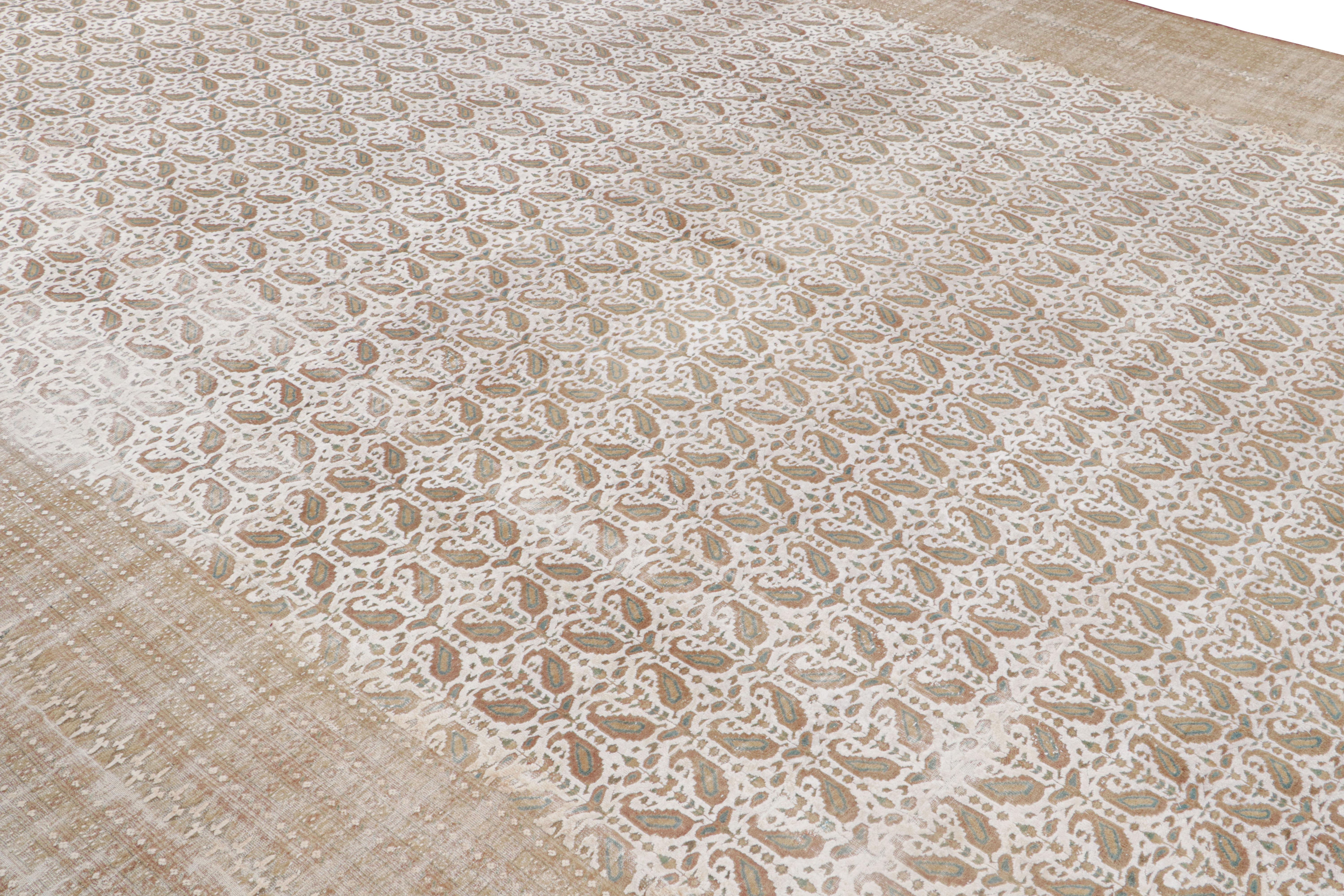 Hand-Knotted Antique Boteh Paisley Beige and Off-White Wool Rug by Rug & Kilim For Sale