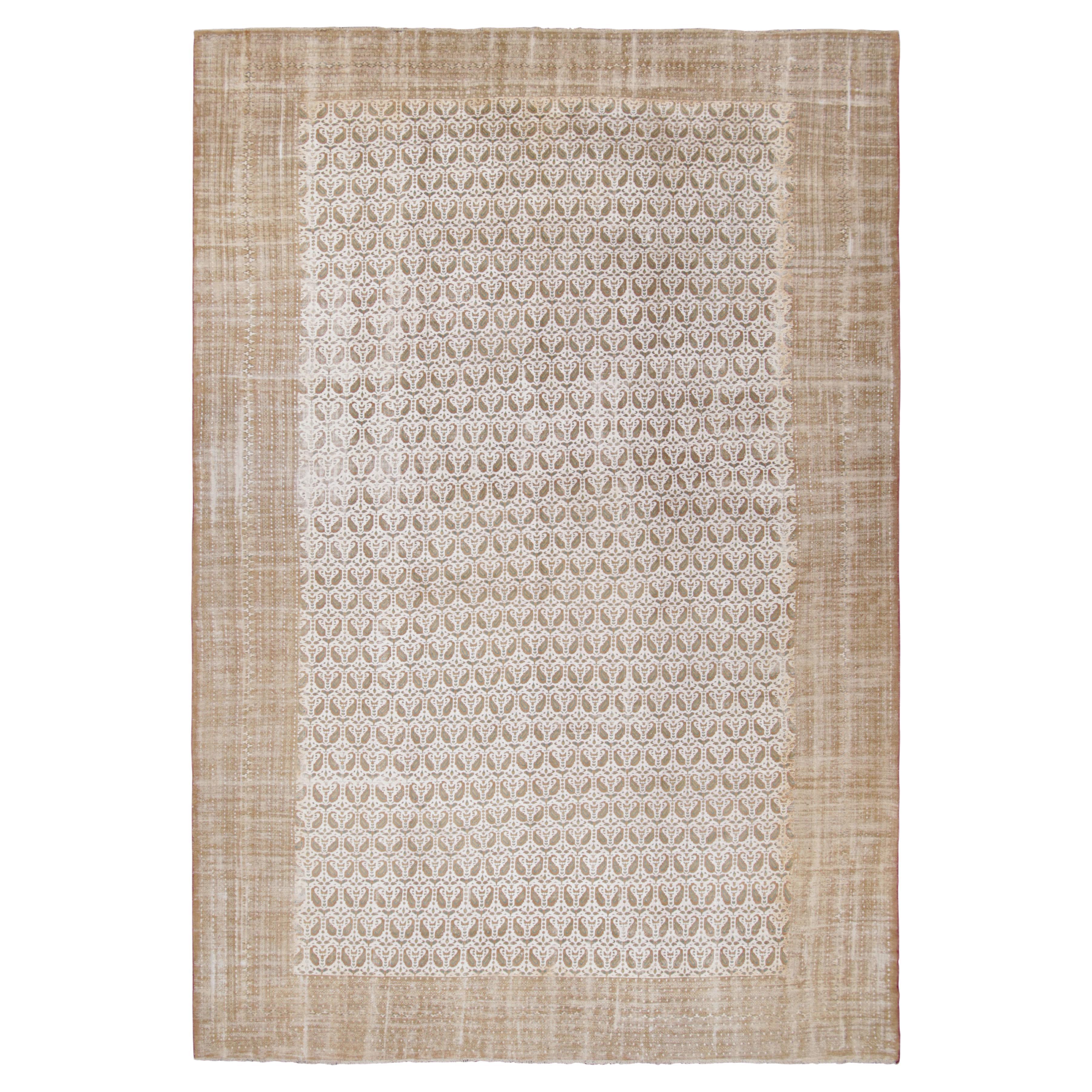 Antique Boteh Paisley Beige and Off-White Wool Rug by Rug & Kilim For Sale