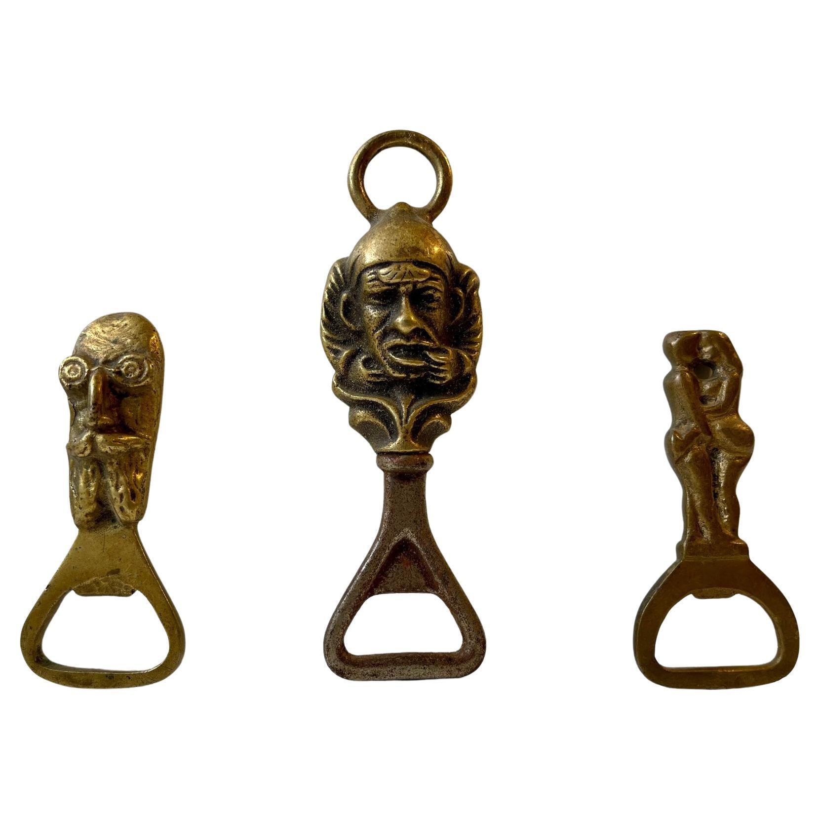 Antique Bottle CAP Openers in Brass, Set of 3 For Sale