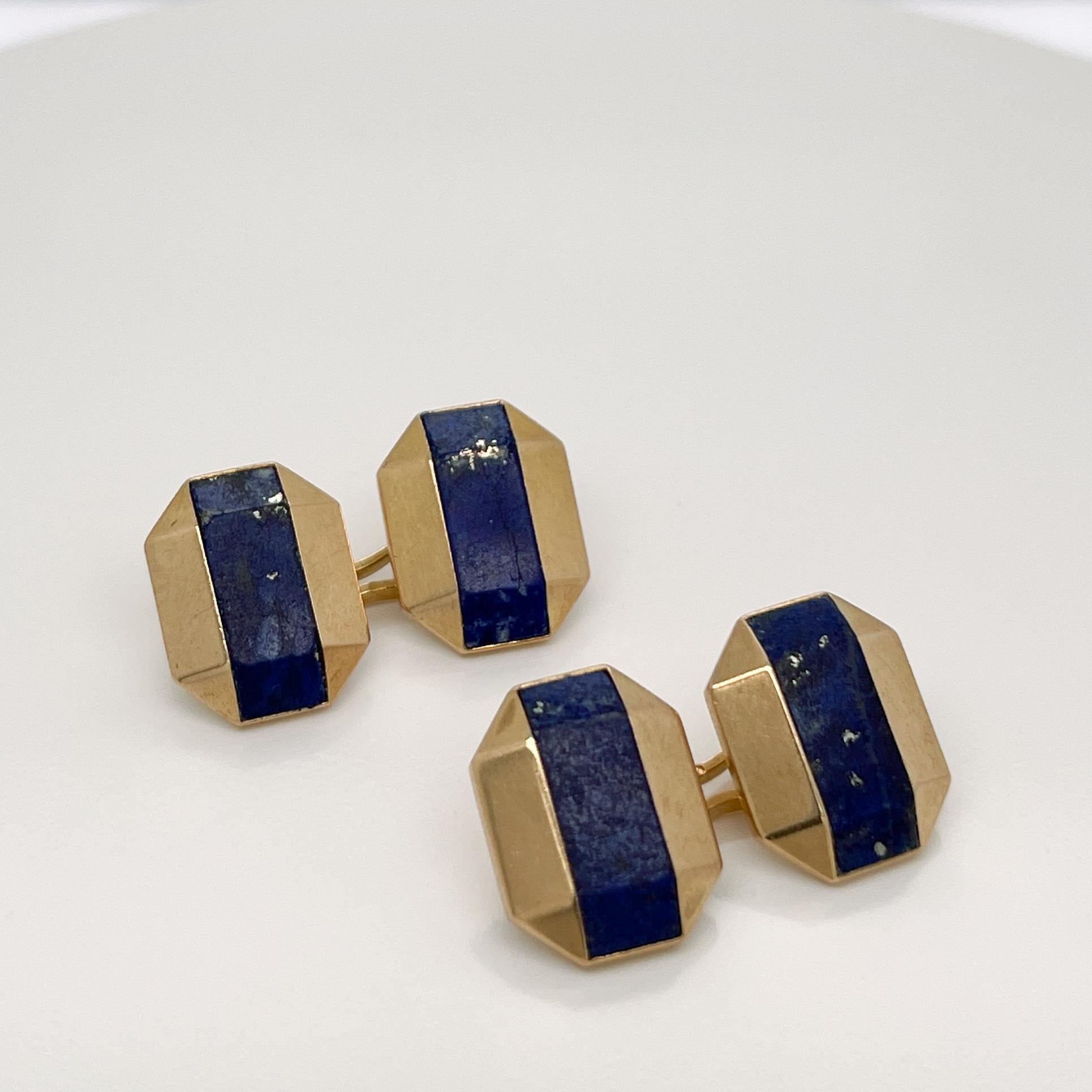 Antique Boucheron Paris French Art Deco 18k Gold & Lapis Lazuli Cufflinks For Sale 4