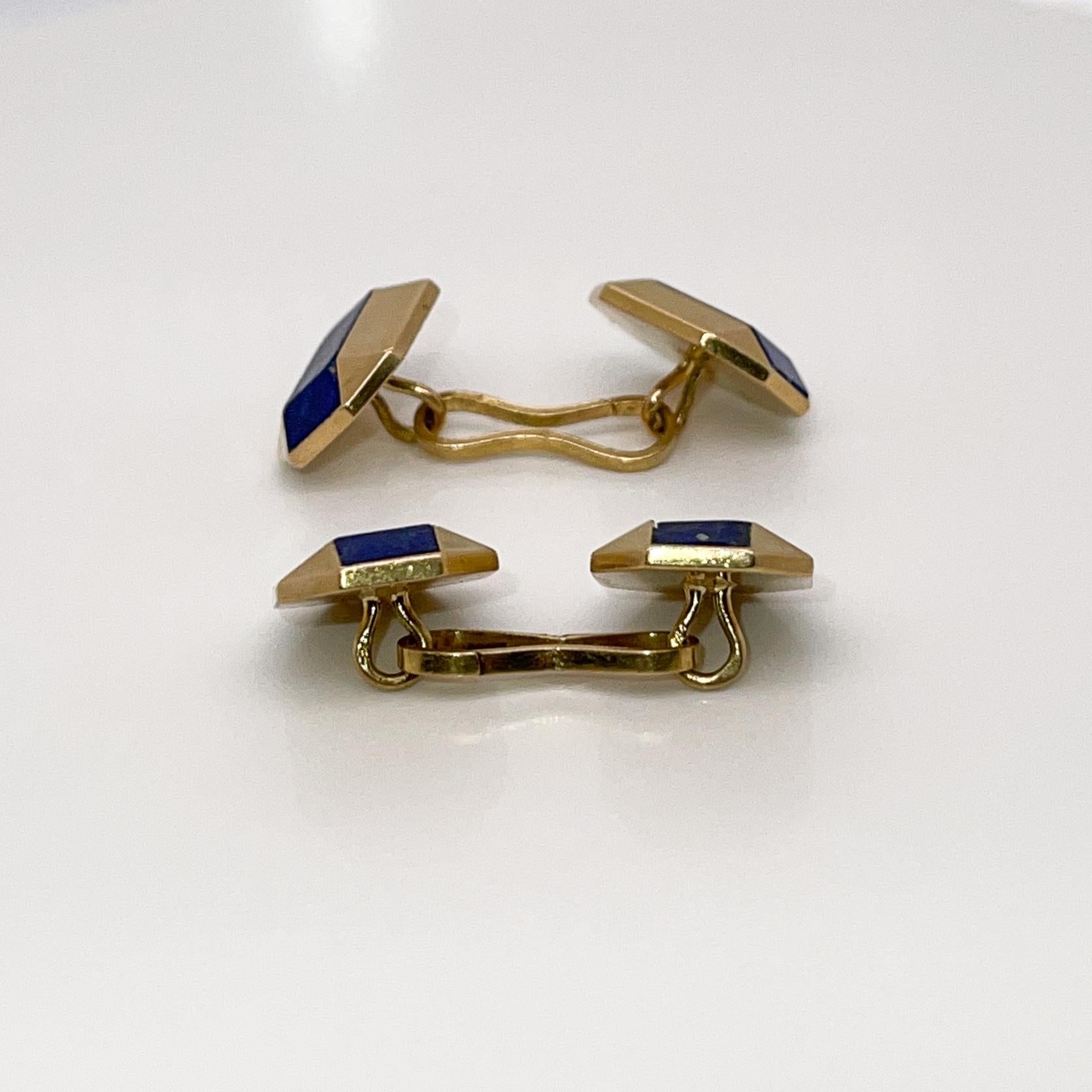 Antique Boucheron Paris French Art Deco 18k Gold & Lapis Lazuli Cufflinks For Sale 6