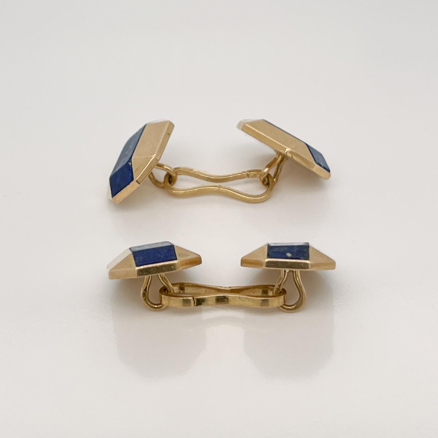 Antique Boucheron Paris French Art Deco 18k Gold & Lapis Lazuli Cufflinks For Sale 7