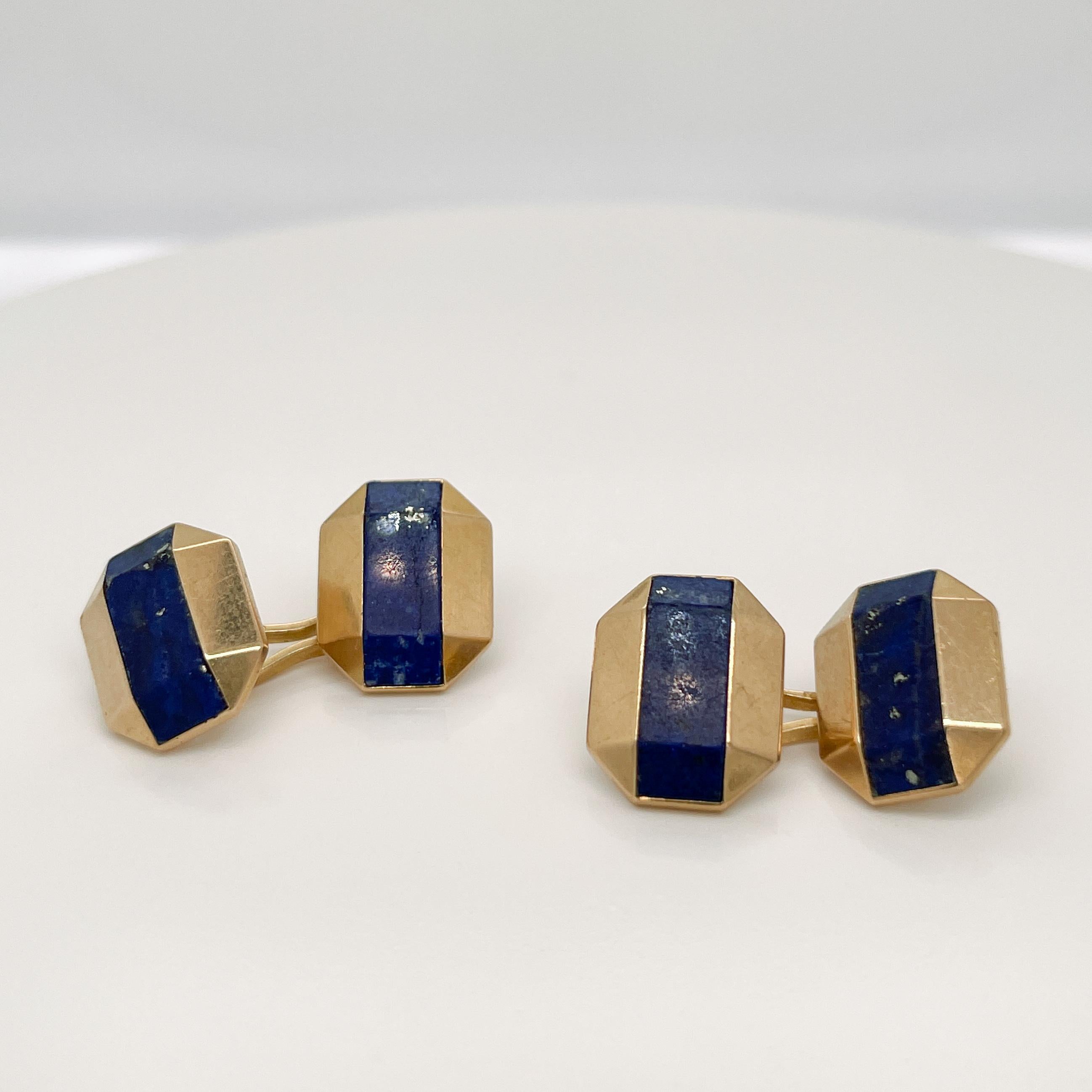 Men's Antique Boucheron Paris French Art Deco 18k Gold & Lapis Lazuli Cufflinks For Sale