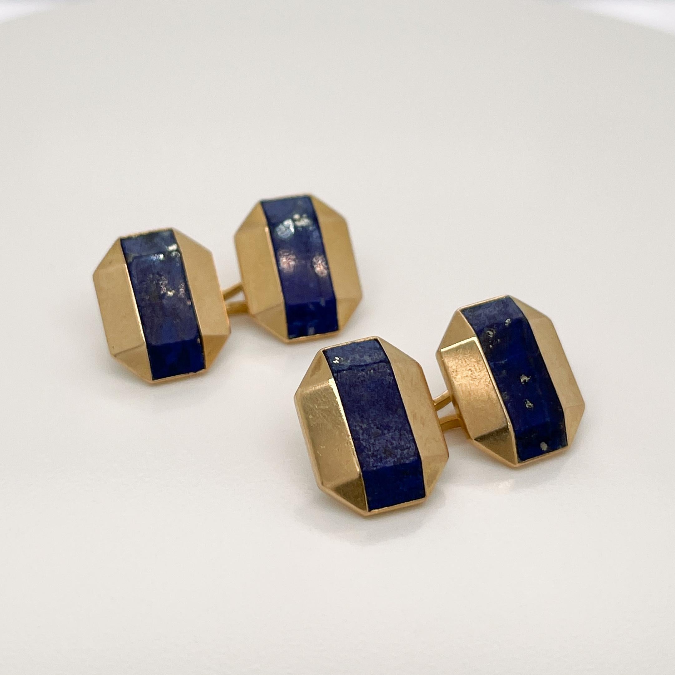 Antique Boucheron Paris French Art Deco 18k Gold & Lapis Lazuli Cufflinks For Sale 2