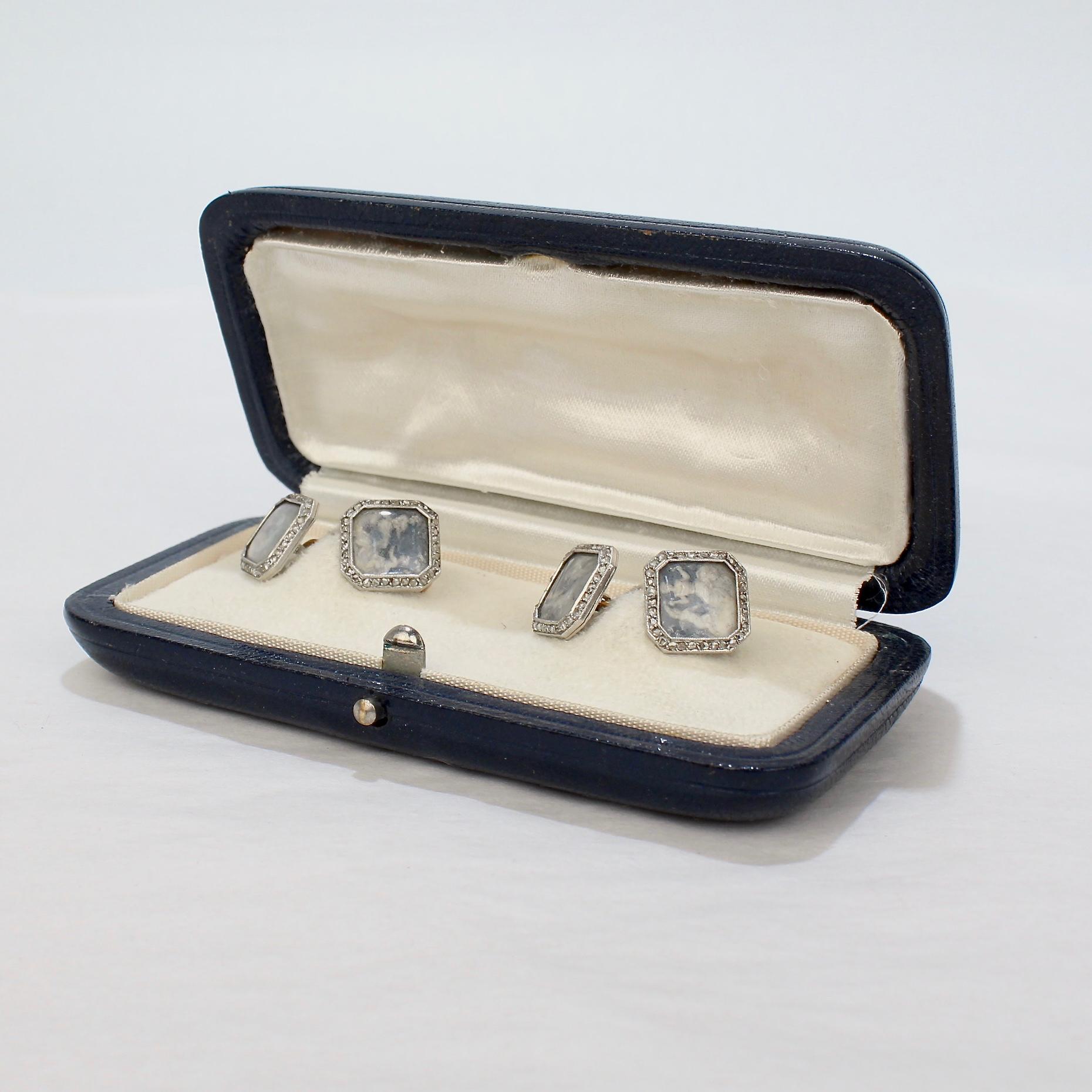 Antique Boucheron Platinum Diamond & 18 Karat Gold Cufflinks with Paillet Cameos 7