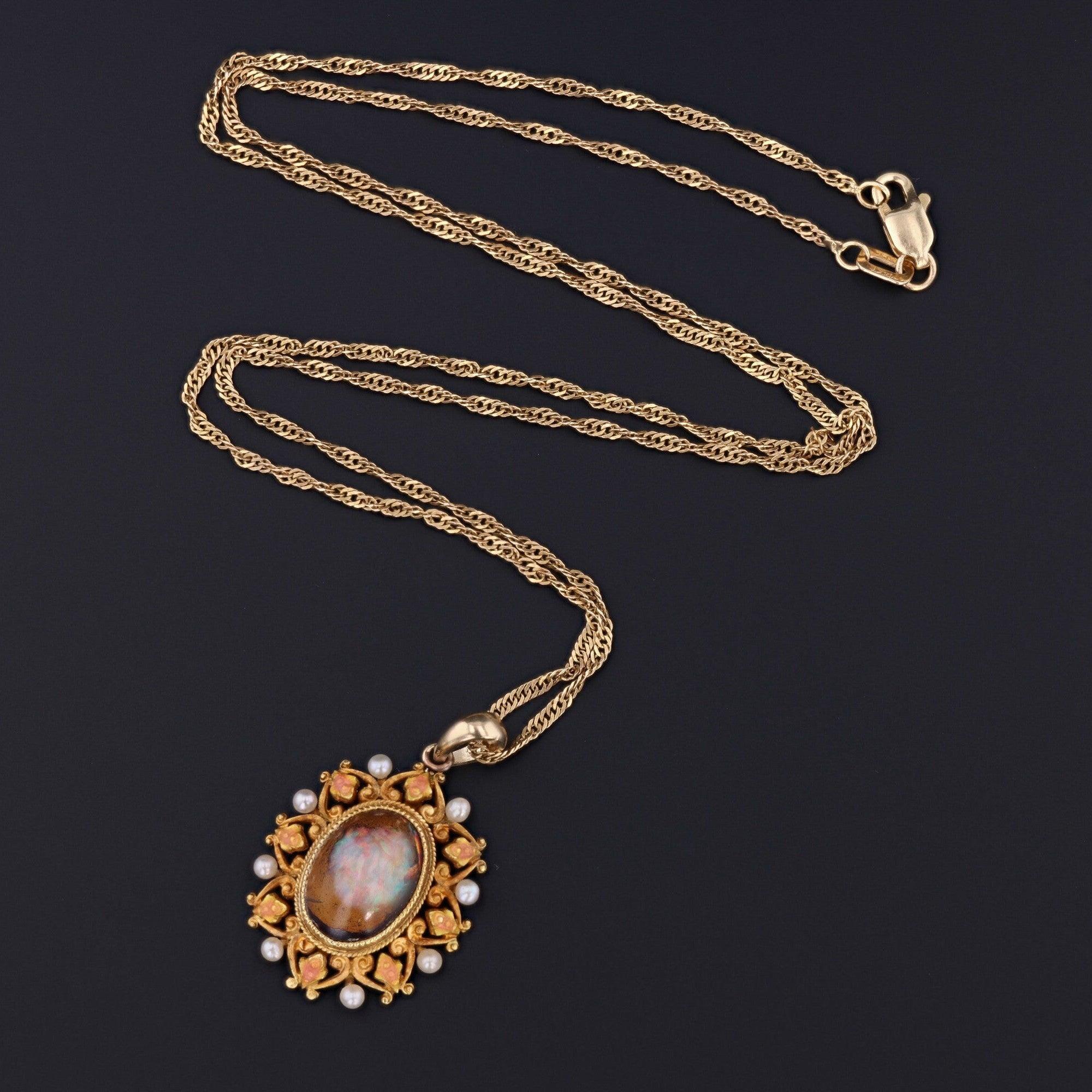 Édouardien Collier de conversion d'opale de Boulder antique en or 14k en vente
