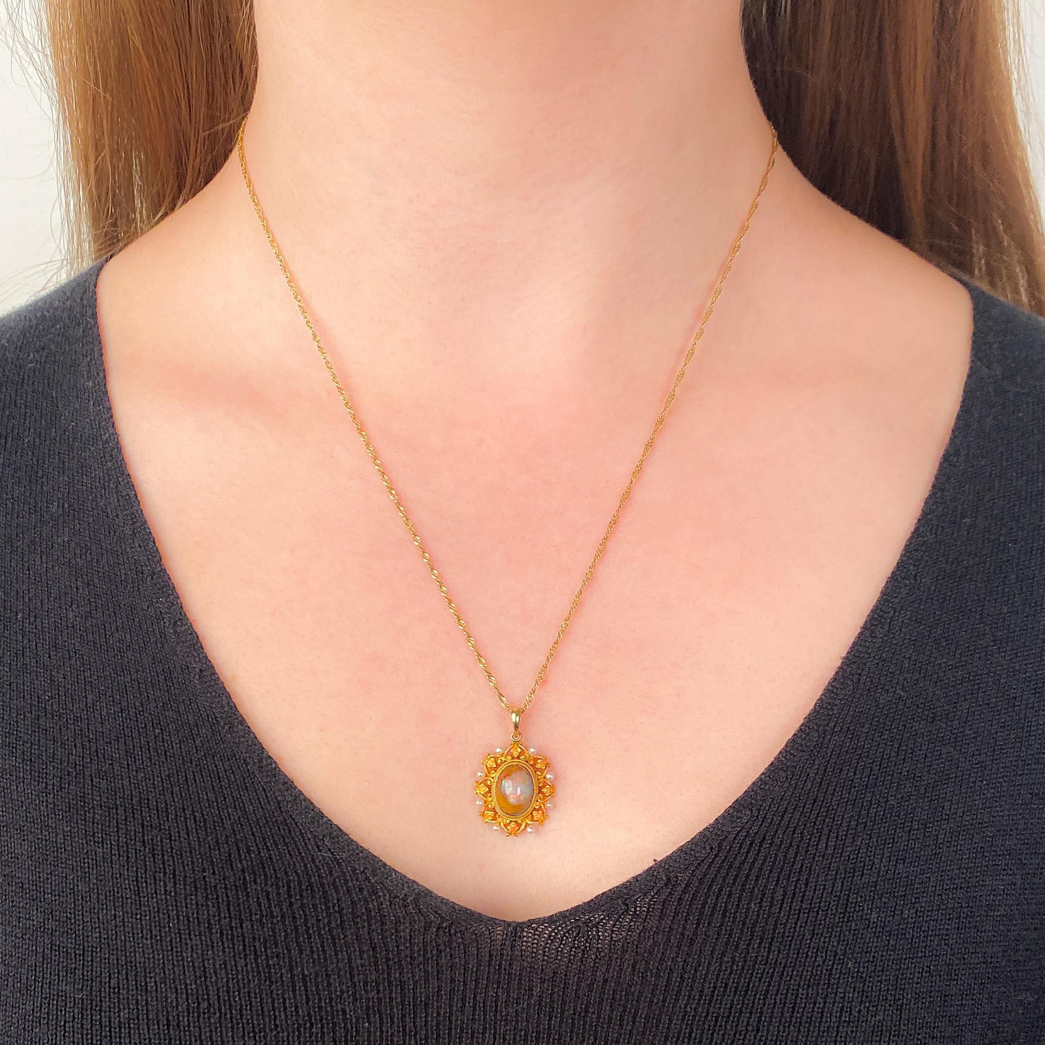 Collier de conversion d'opale de Boulder antique en or 14k Bon état - En vente à Lewisburg, PA