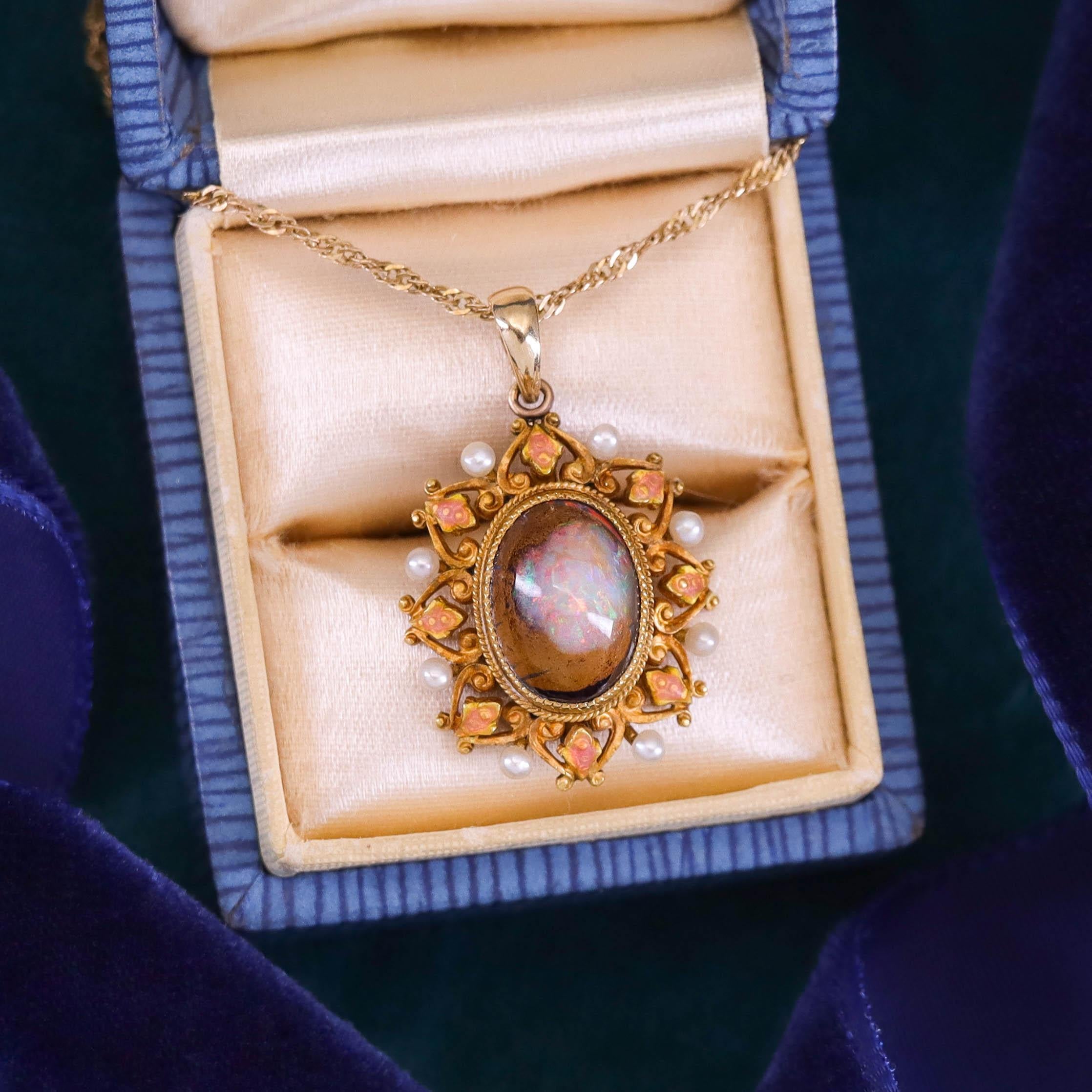 Collier de conversion d'opale de Boulder antique en or 14k Pour femmes en vente