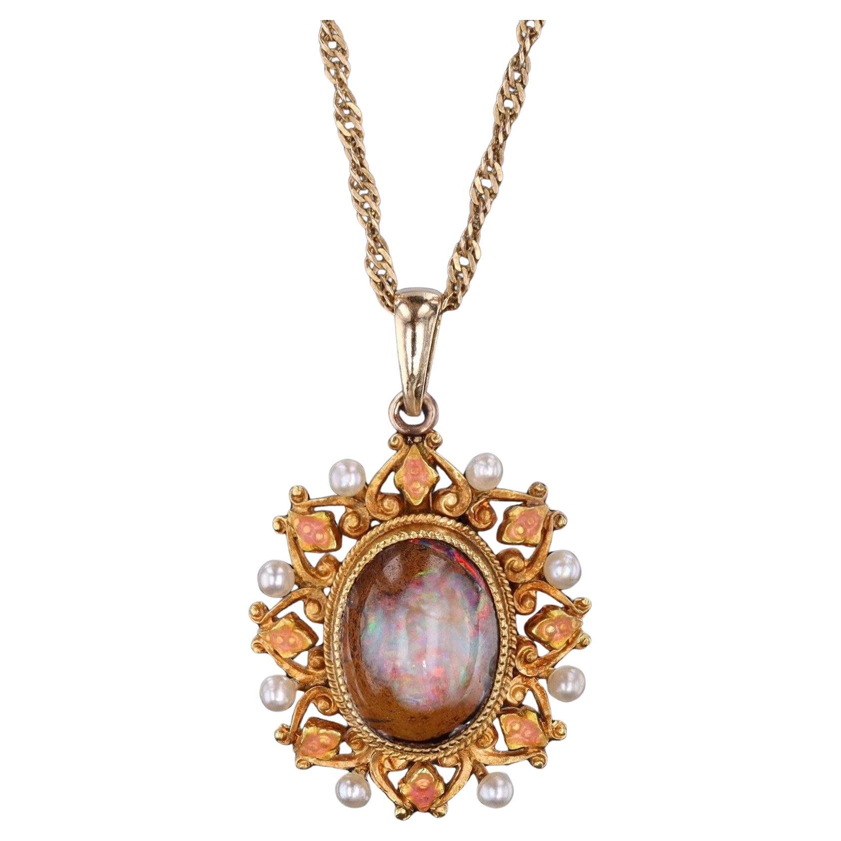 Antique Boulder Opal Conversion Necklace of 14k Gold