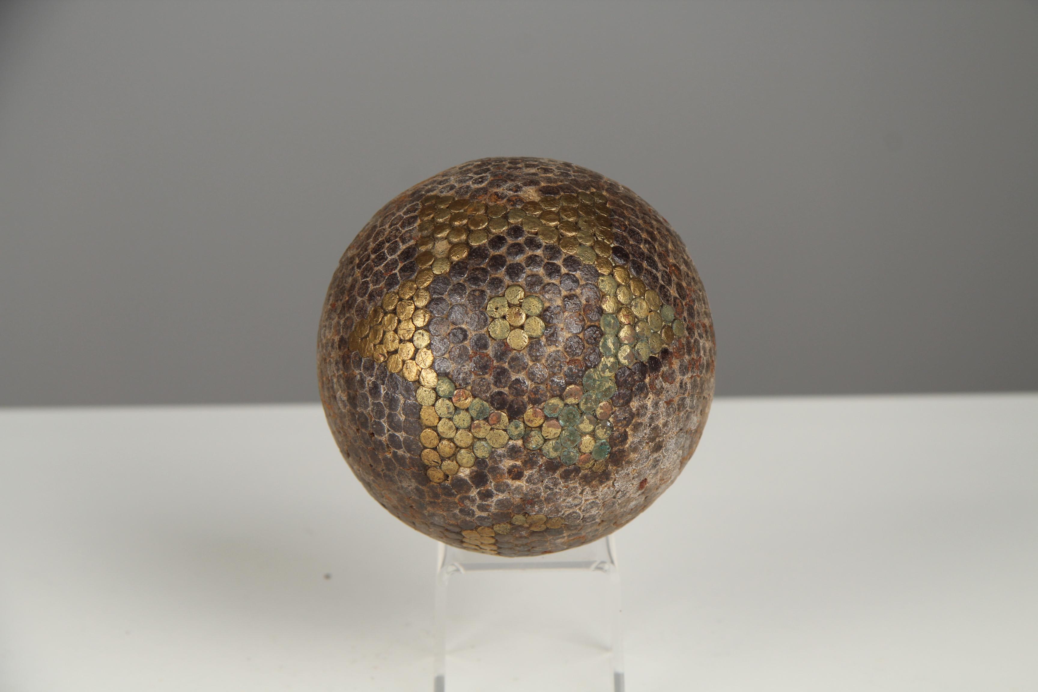 Hand-Carved Antique Boule Ball With Star Decor And C, Pétanque, 1880s, France, Craftsmanship For Sale