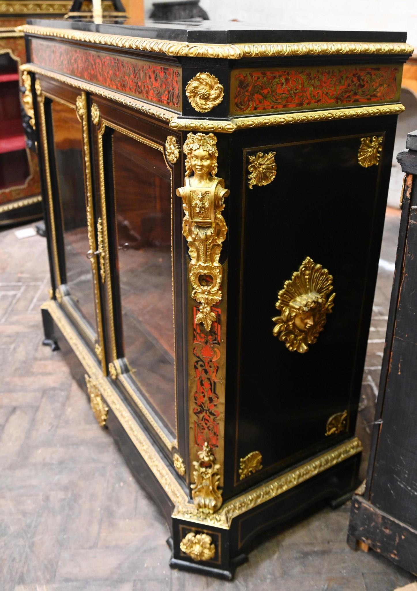 Glass Antique Boulle Cabinet Vitrine Napoleon III 1860 For Sale