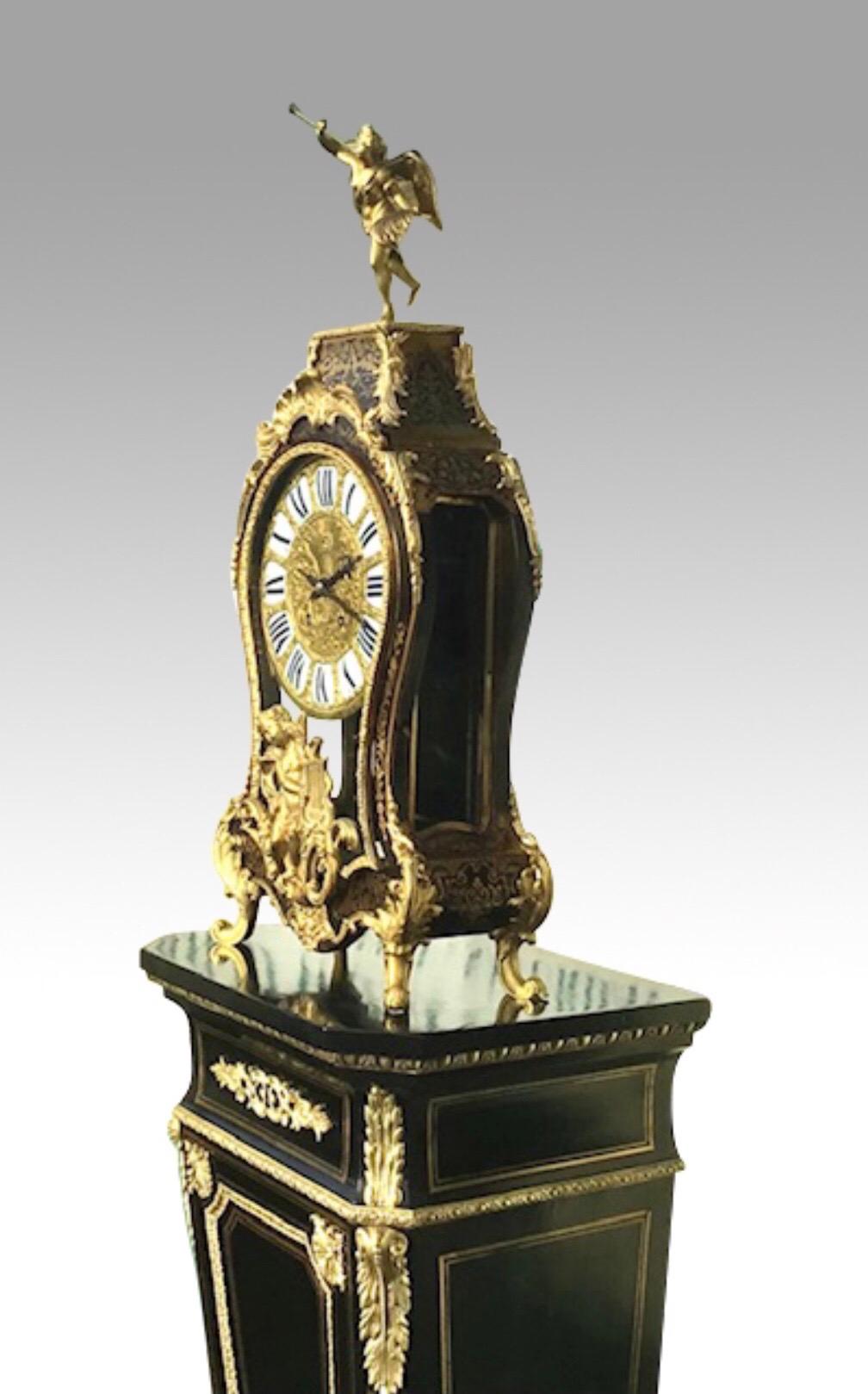 Antique Boulle Pedestal Clock by Dubuc Paris 1