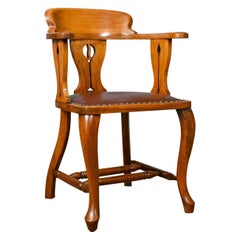 Antique Bow-Back Armchair, Edwardian, Art Nouveau, Liberty-Esque, Walnut