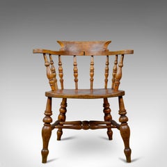 Antique Bow-Back Elbow Chair, English, Victorian, Smokers, Captains, circa 1890