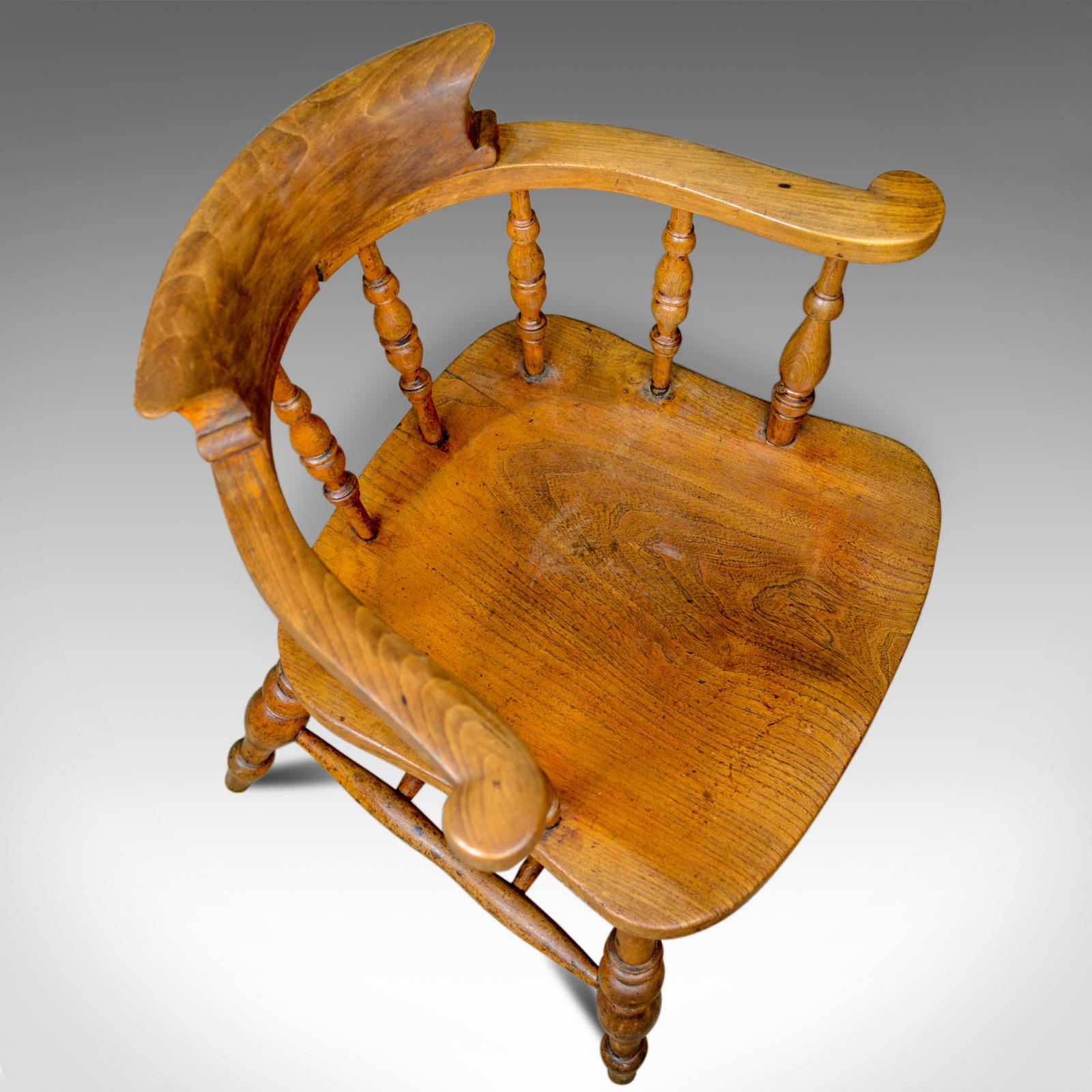 19th Century Antique Bow-Back Elbow Chair, English, Victorian, Smokers, Captains, circa 1890