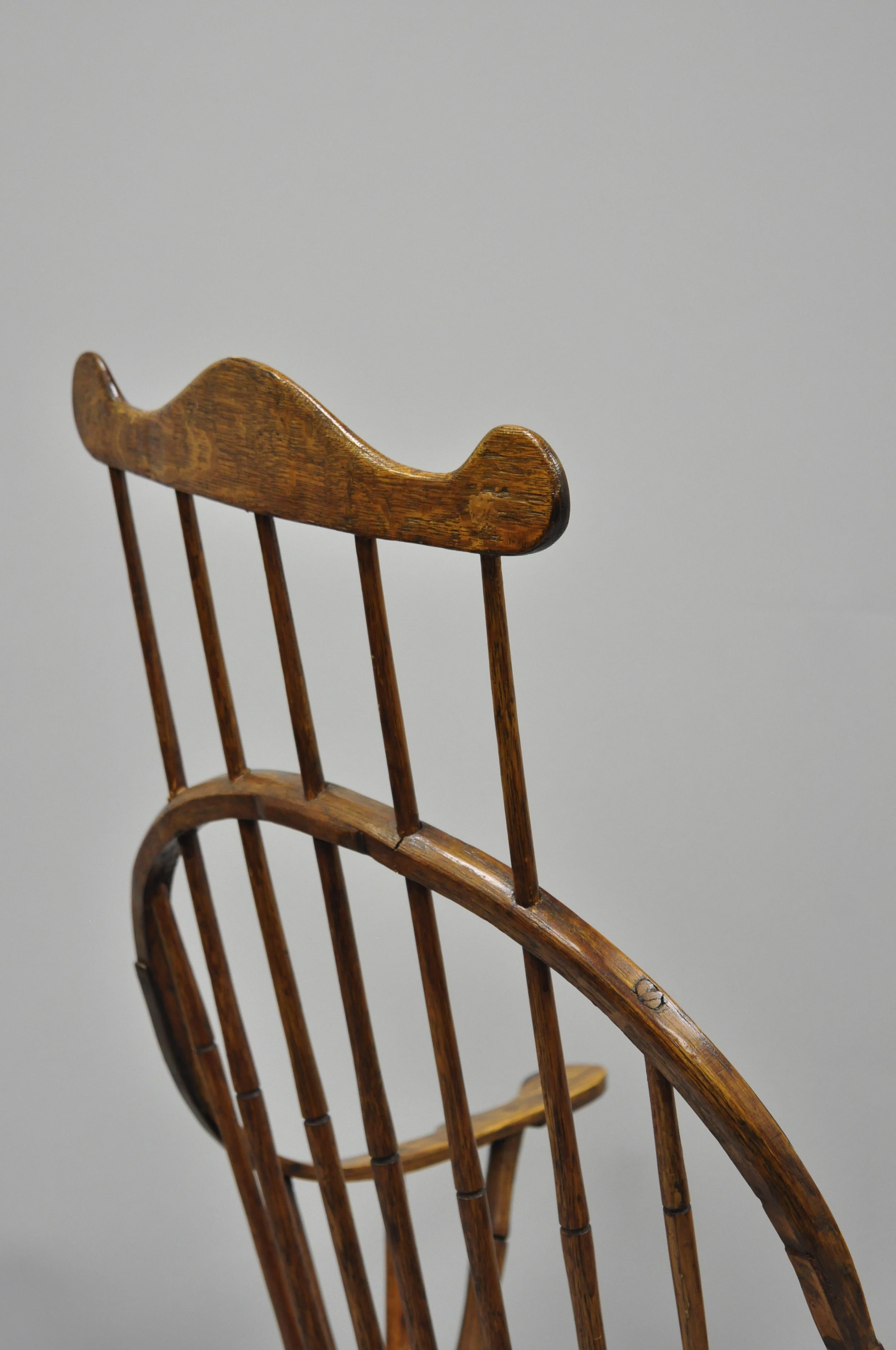 Antique Bow Back Windsor Oak and Pine Wood Rocking Chair Colonial Rocker 1