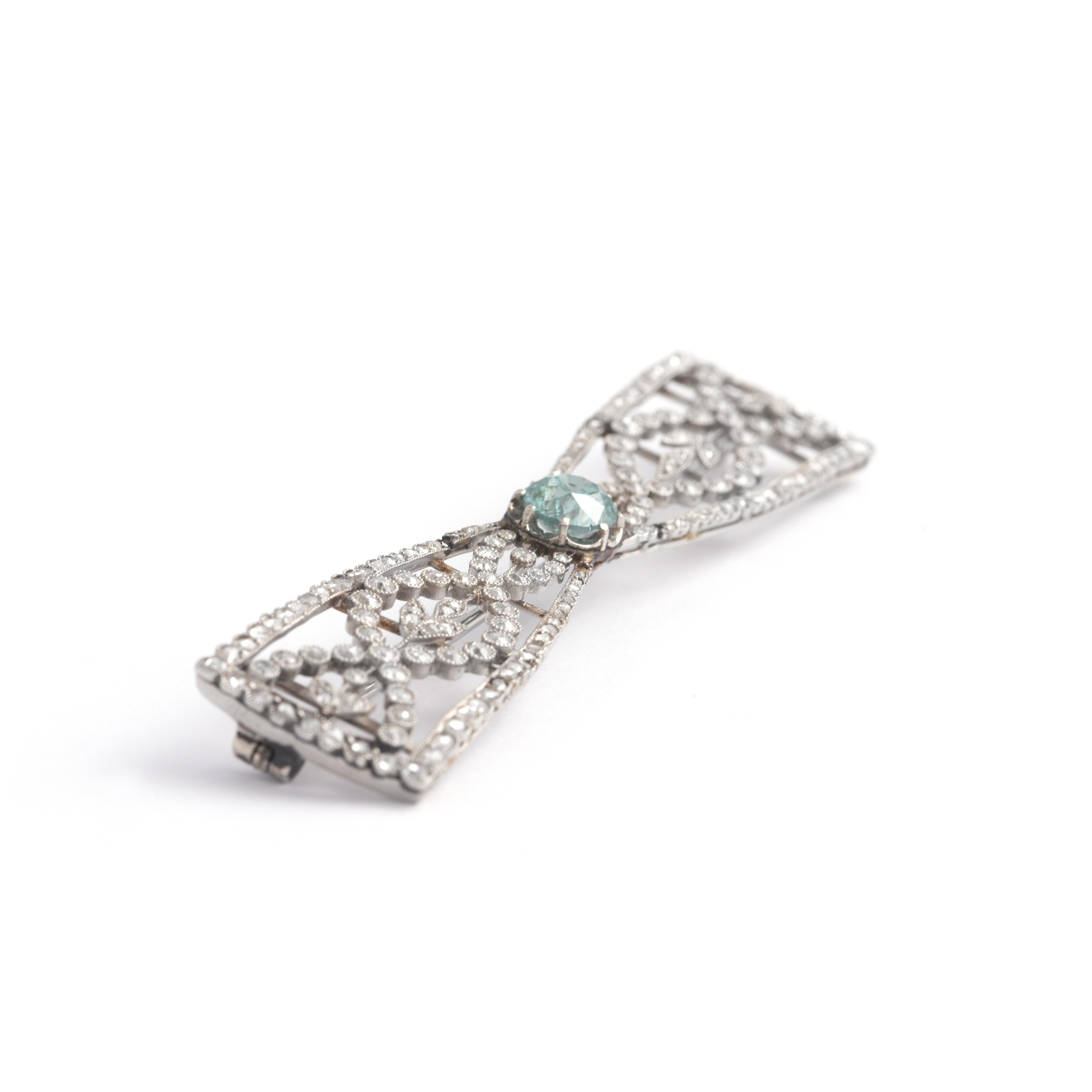 Art Nouveau Antique Bow Brooch Diamond For Sale