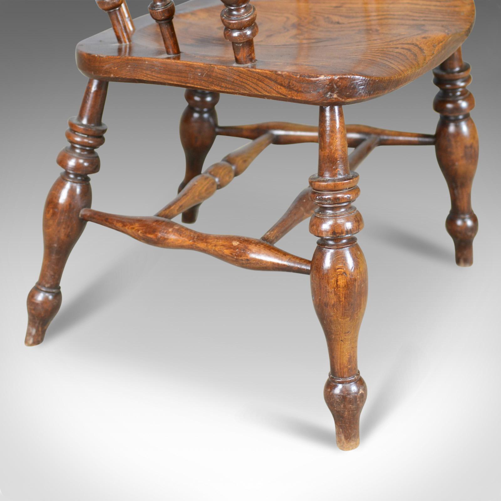 Antique Bow Chair, Smokers Captains English Victorian Elm Windsor, circa 1870 For Sale 1