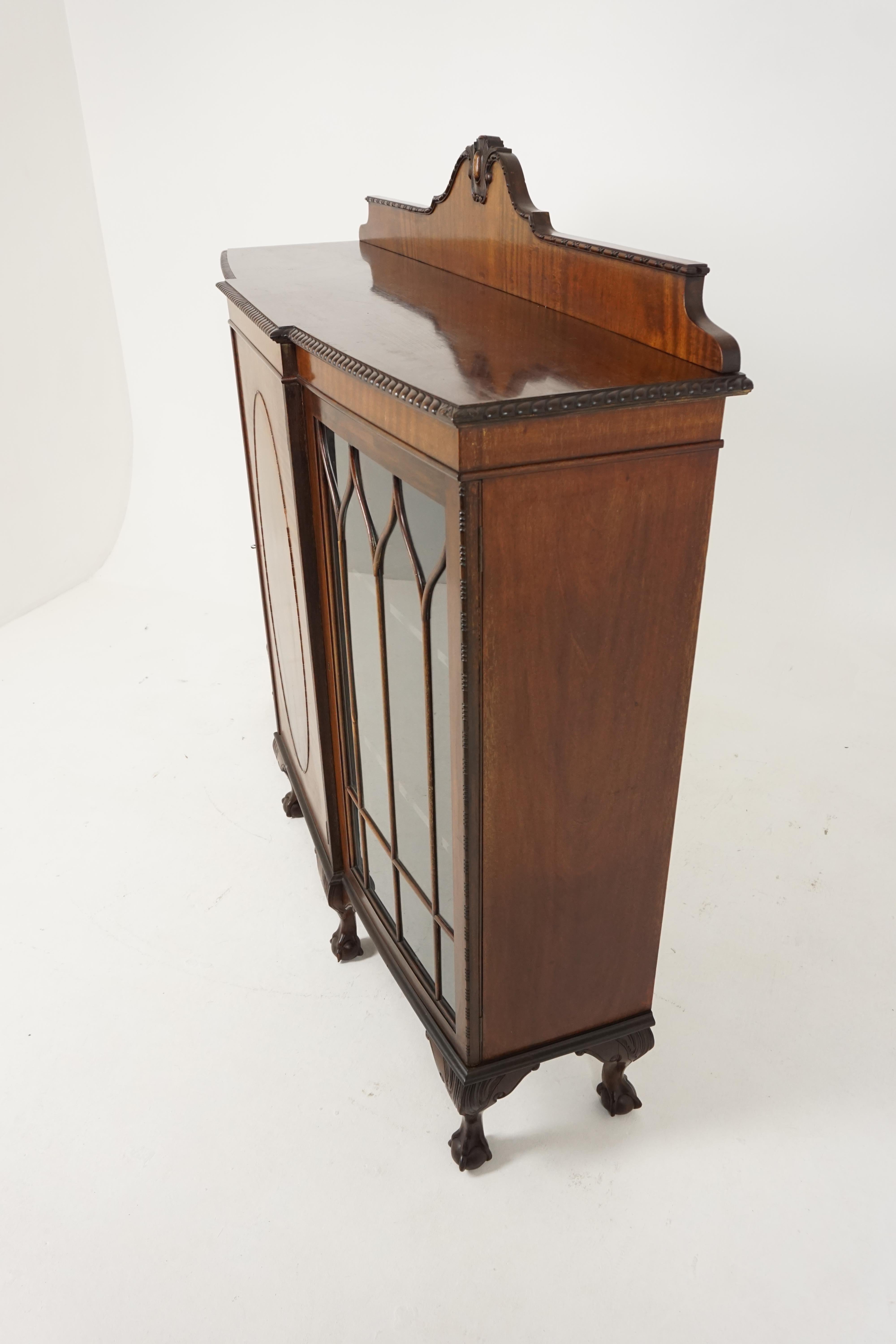 Antique Bow Front Bookcase, Walnut Display Cabinet, Scotland 1910, B1934 2