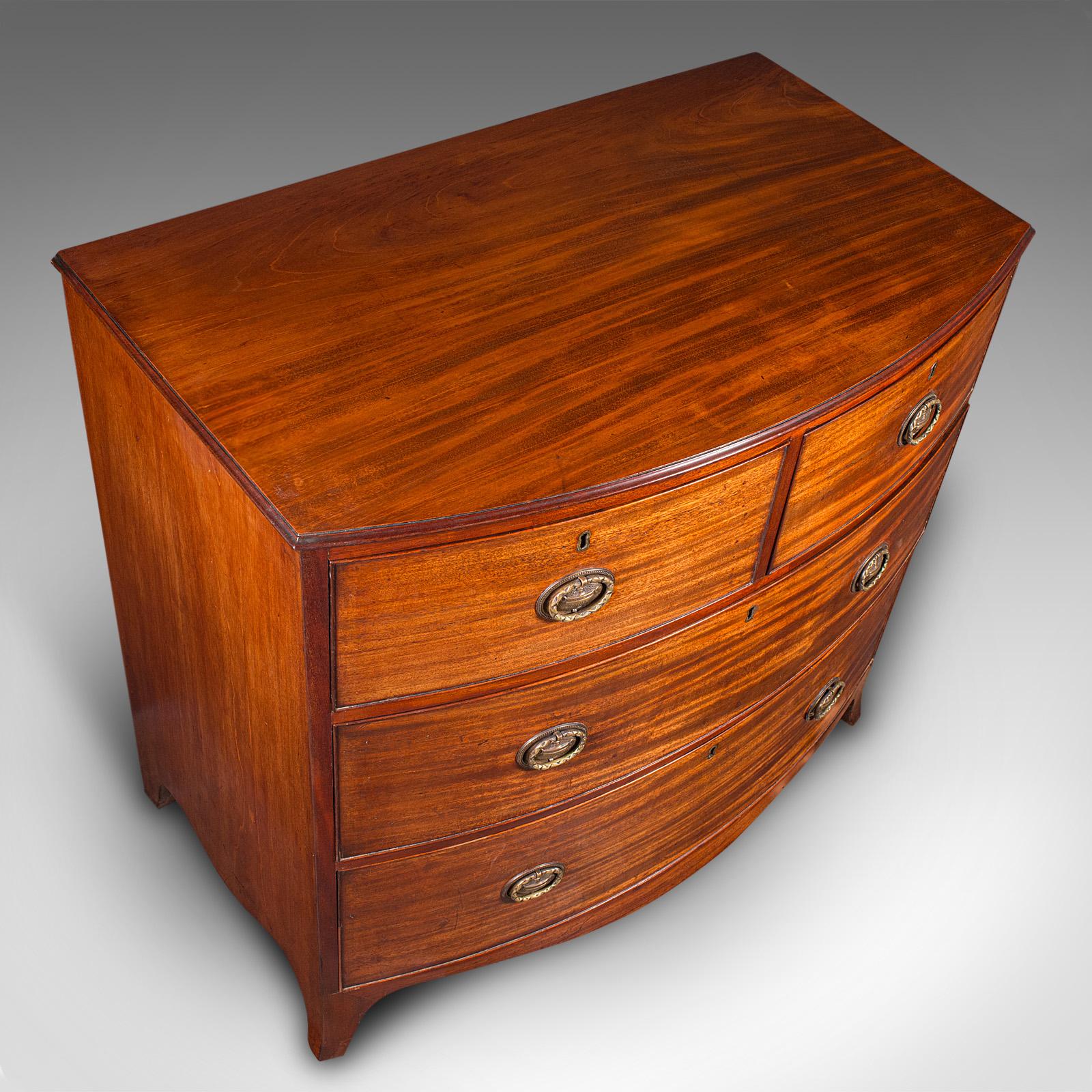 Antique Bow Front Chest of Drawers, English, Bachelors, Bedroom, Georgian, 1790 1
