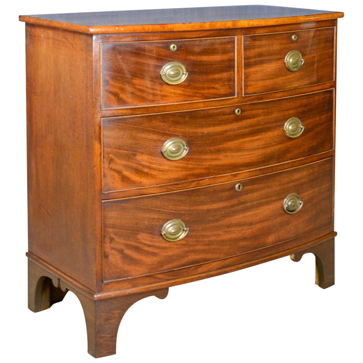 Antique Bow Front Chest of Drawers, English, Georgian, Mahogany, circa 1790