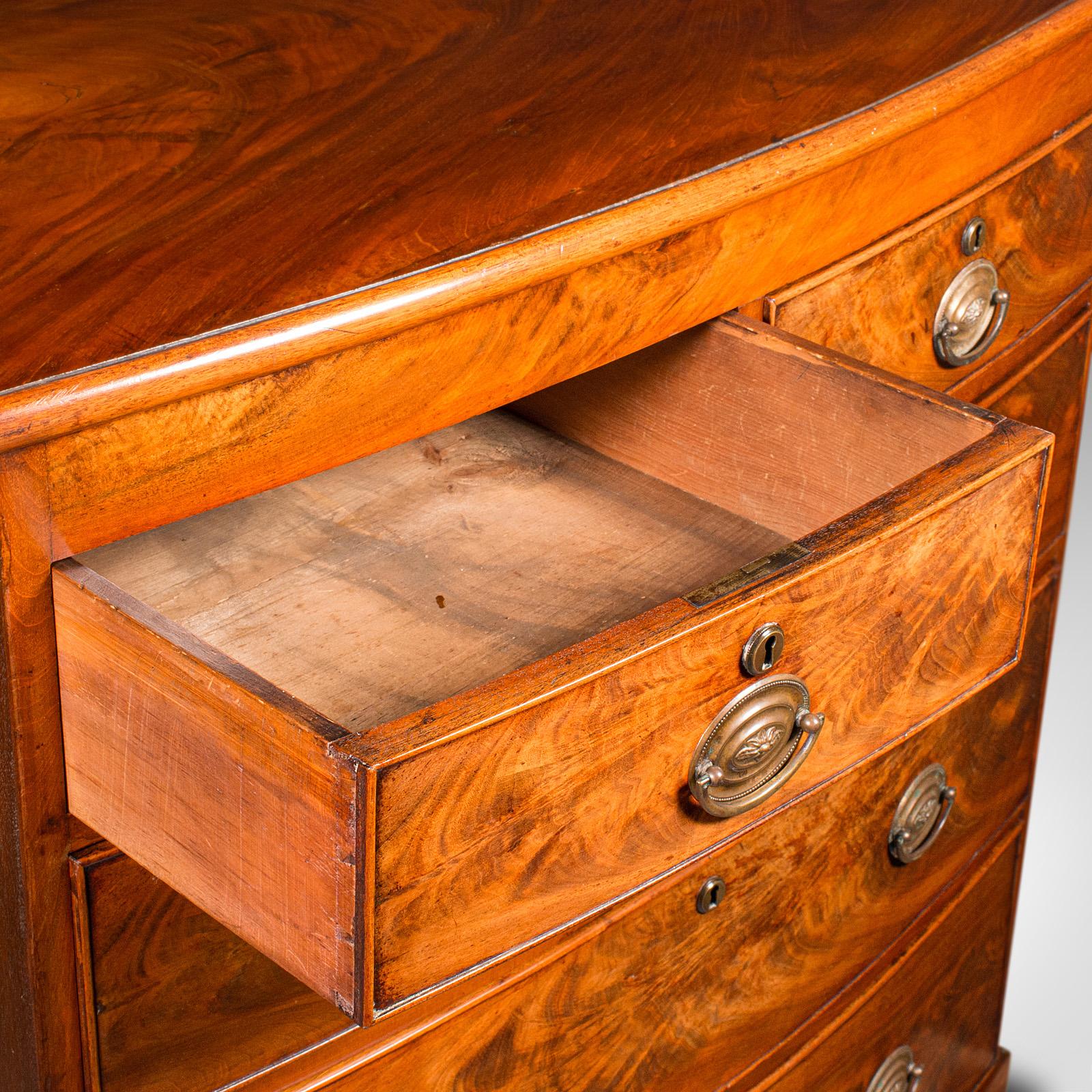 Antique Bow Front Chest Of Drawers, English, Tallboy, Bedroom, Georgian, C.1800 5