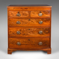 Antique Bow Front Chest Of Drawers, English, Tallboy, Bedroom, Georgian, C.1800