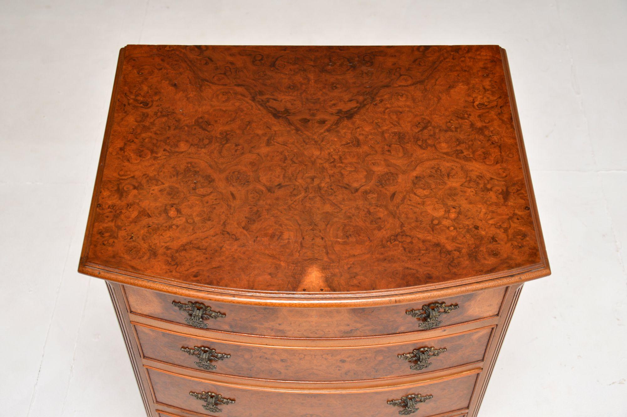 Mid-20th Century Antique Bow Front Chest of Drawers in Burr Walnut