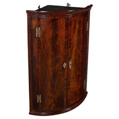 Antique Bow Front Corner Cabinet, English, Flame, Wall Cupboard, Georgian, 1780