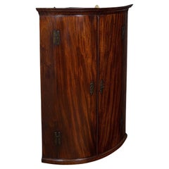 Antique Bow Front Corner Cabinet, English, Oak, Wall Mount Cupboard, Georgian