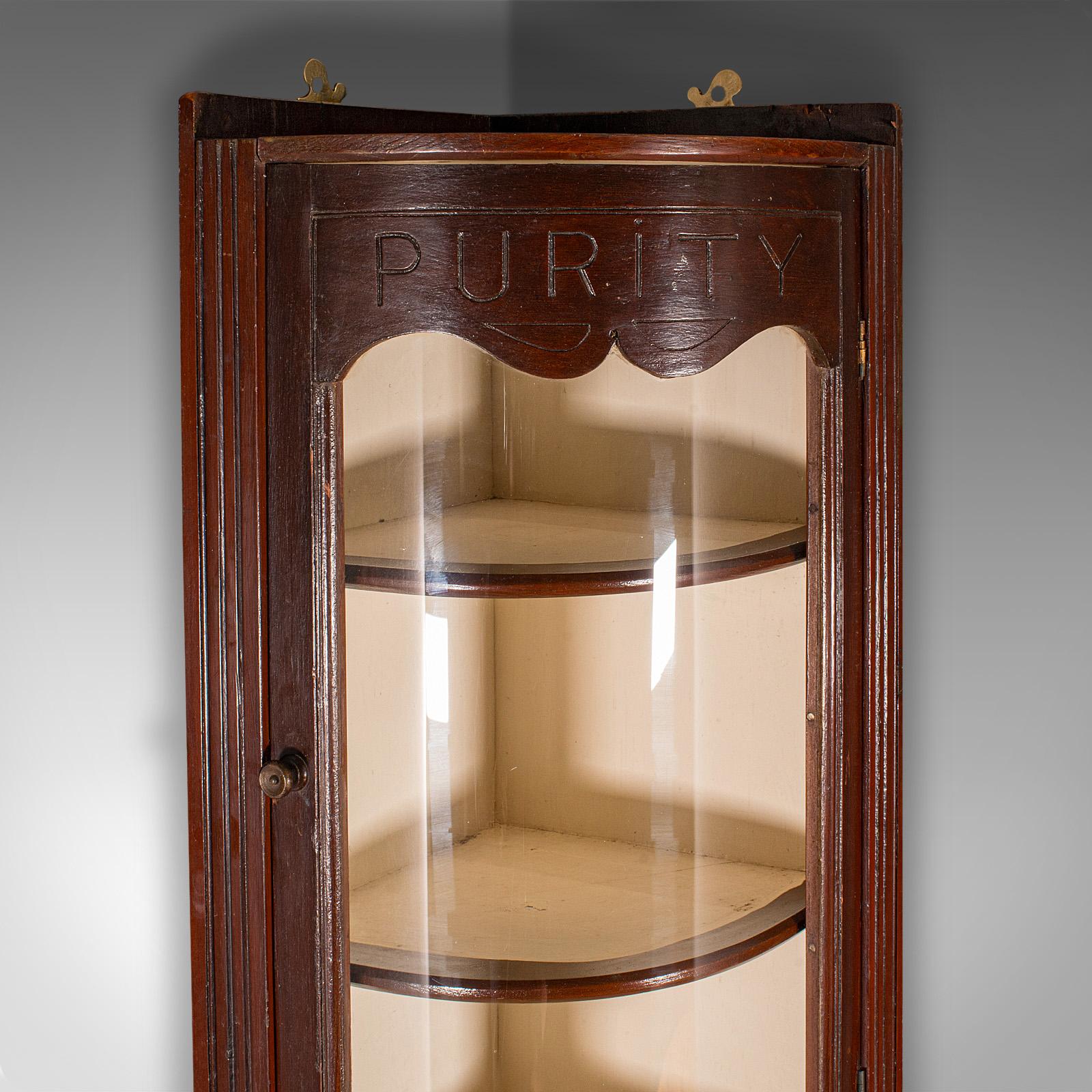 British Antique Bow Front Corner Cabinet, English Pine, Chemist, Shop Display, Victorian For Sale