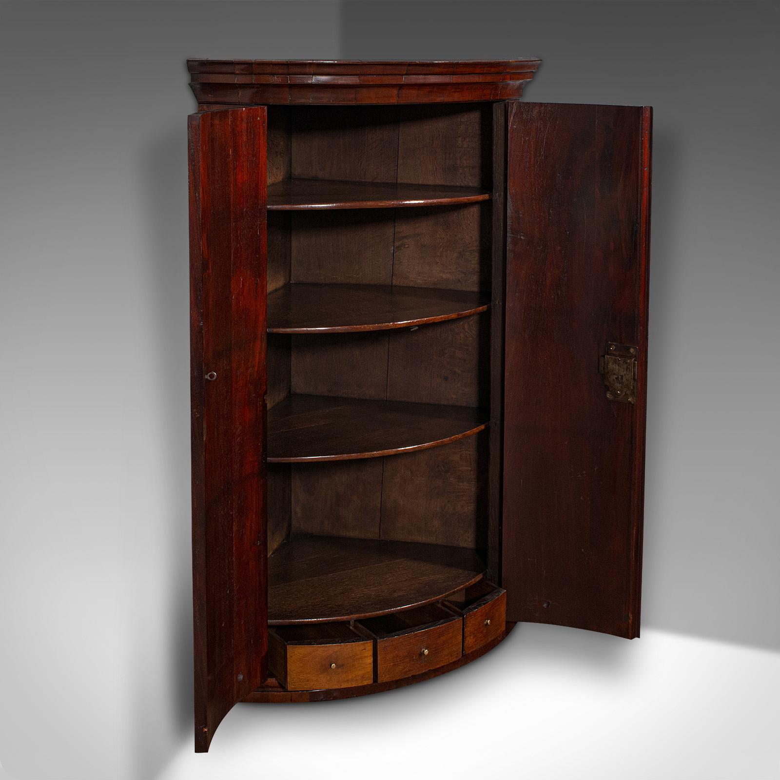 18th Century Antique Bow Front Corner Cabinet, English, Wall Cupboard, Georgian, circa 1770 For Sale