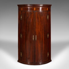 Antique Bow Front Corner Cabinet, English, Wall Cupboard, Georgian, Circa 1780