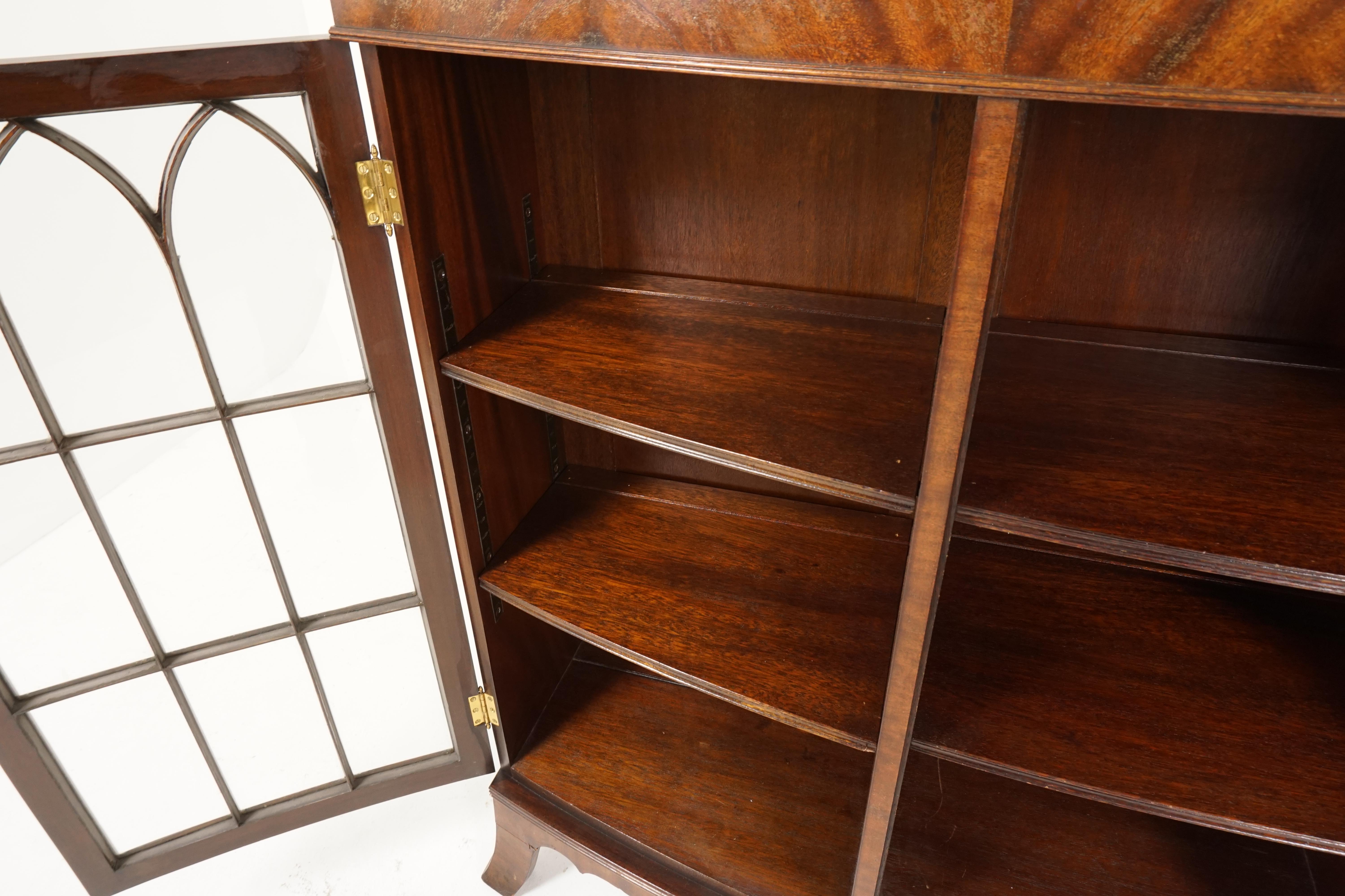 Antique Bow Front Mahogany Bookcase, 3 Door Display Cabinet, Scotland 1920 B2165 In Good Condition In Vancouver, BC