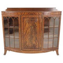 Antique Bow Front Mahogany Bookcase, 3 Door Display Cabinet, Scotland 1920 B2165