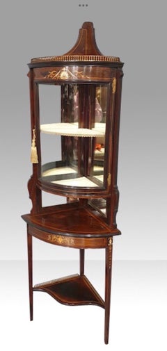 Antique Bow Front Rosewood Corner Cabinet