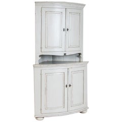 Antique Bow Front Swedish Corner Cabinet Painted White