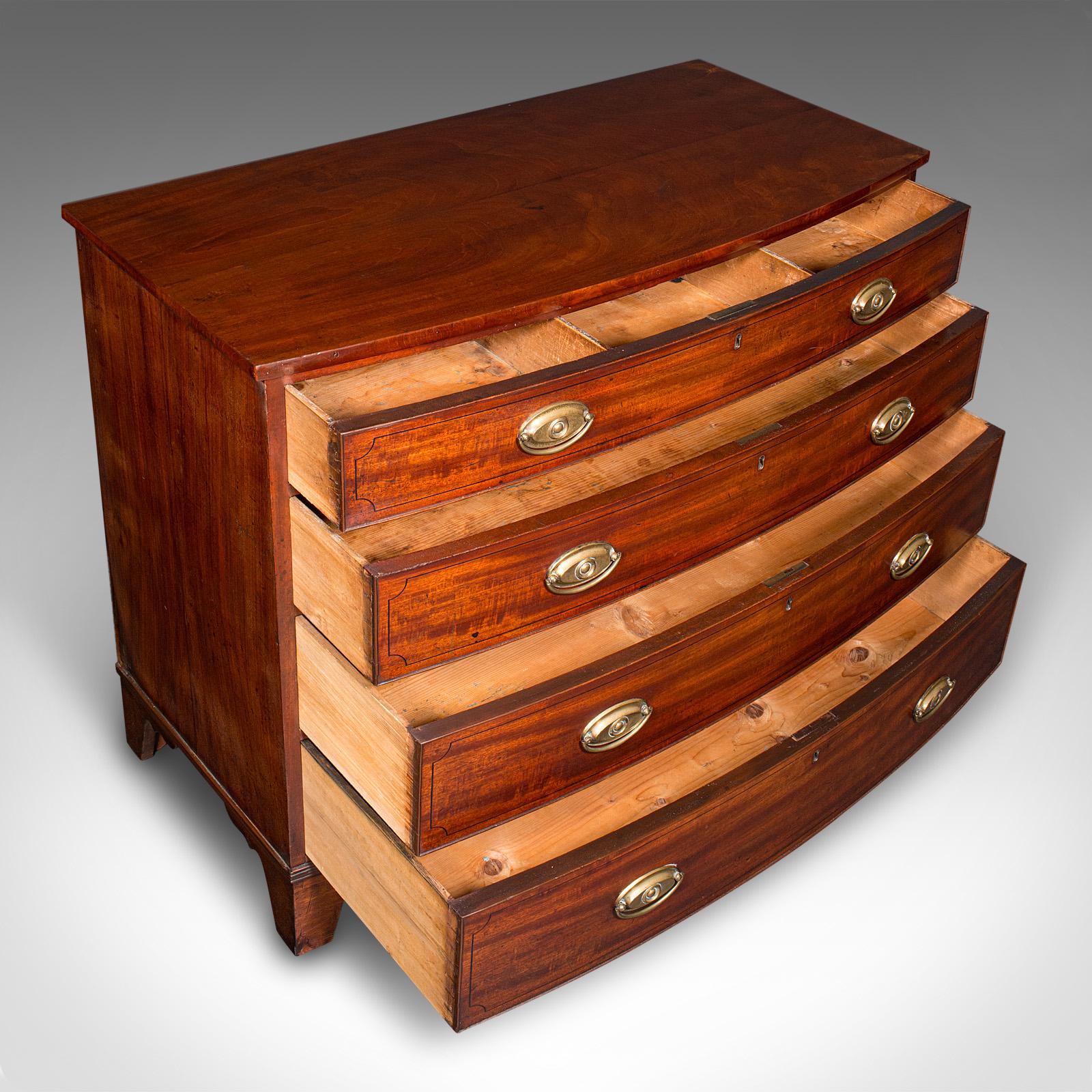 Antique Bow Front Tallboy, English, Chest of Drawers, Bedroom, Georgian, C.1780 1