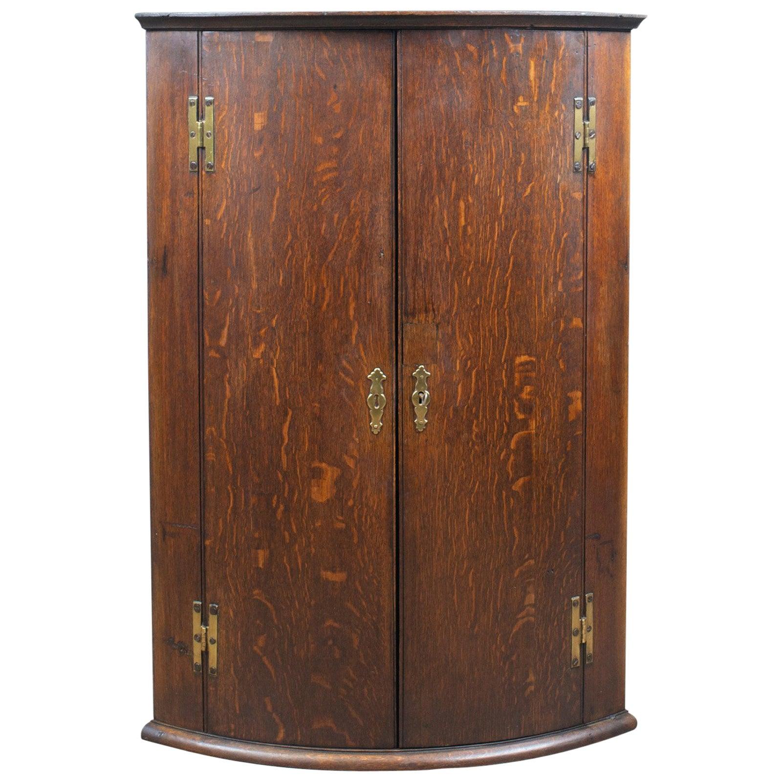 Antique Bow Fronted Corner Cabinet, English, Oak, Georgian, Hanging, circa 1770