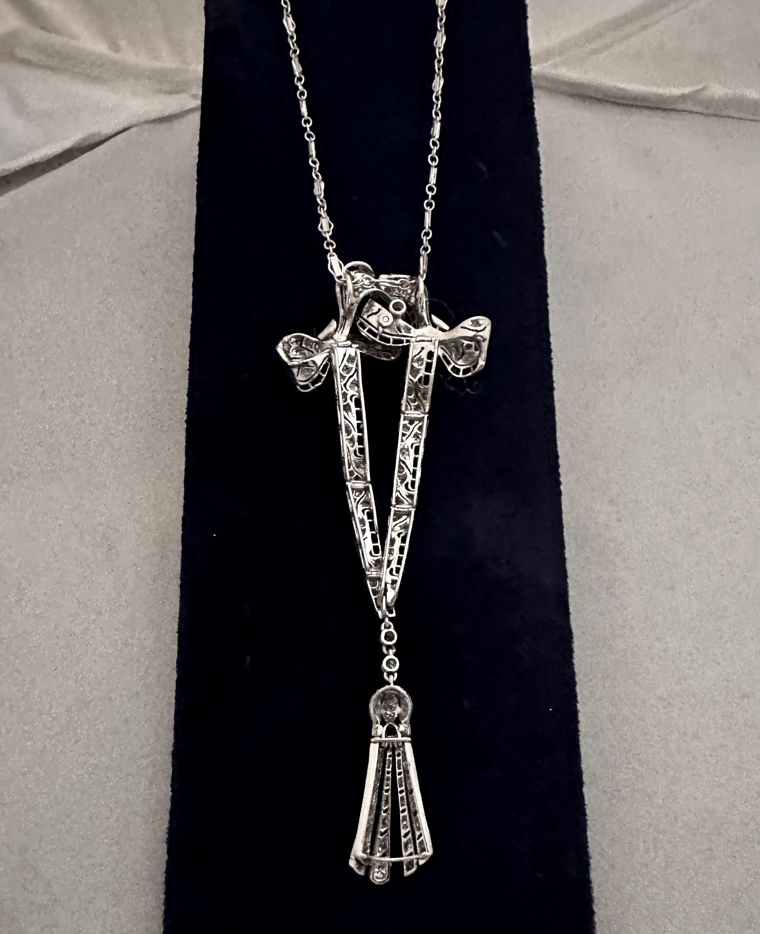 Edwardian Diamond & Platinum Lavalier In Good Condition For Sale In Bronx, NY