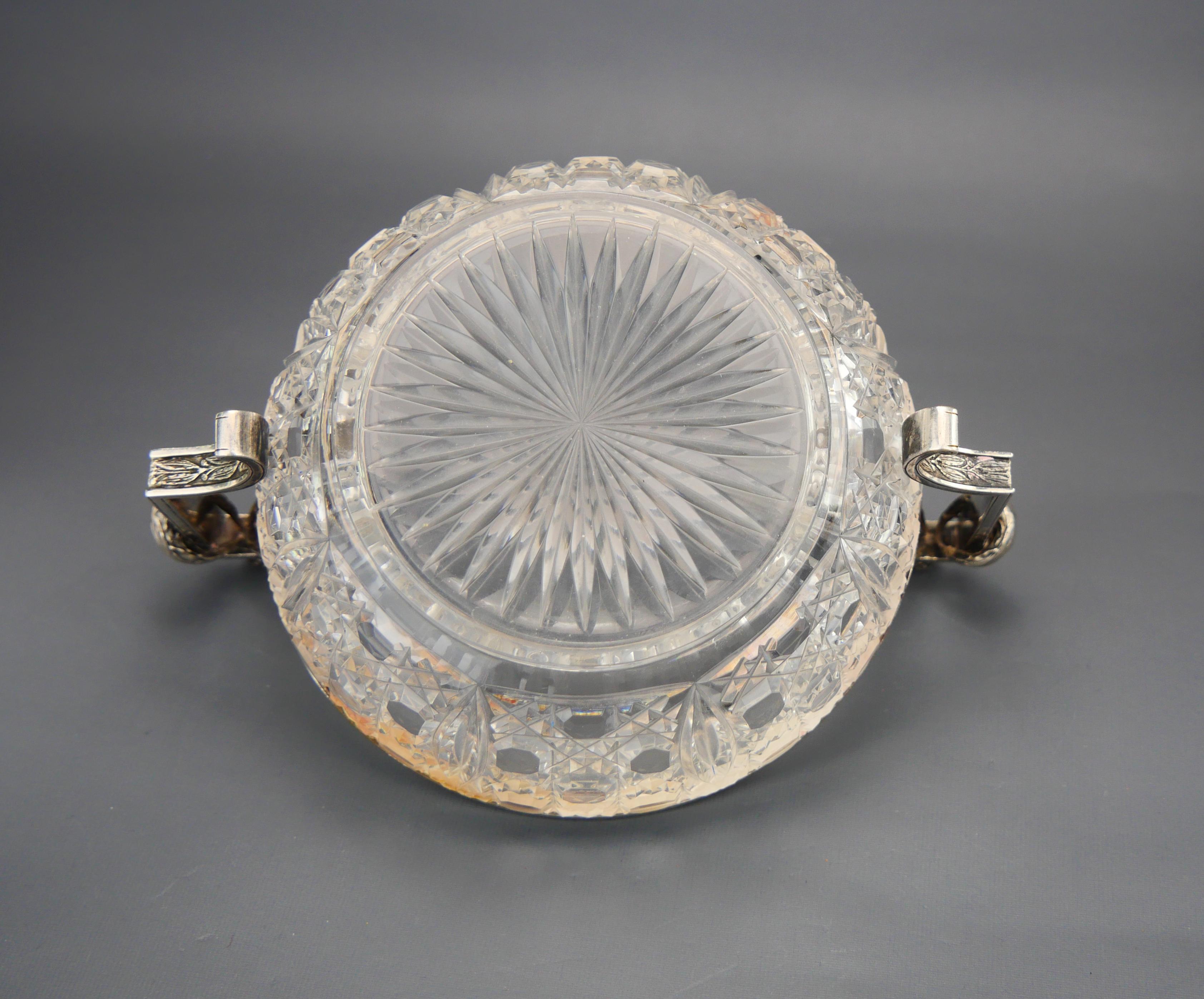 Antique Bowl K.Faberge Russian Empire solid 84 Silver Cut Crystal Glass / 440gr For Sale 6