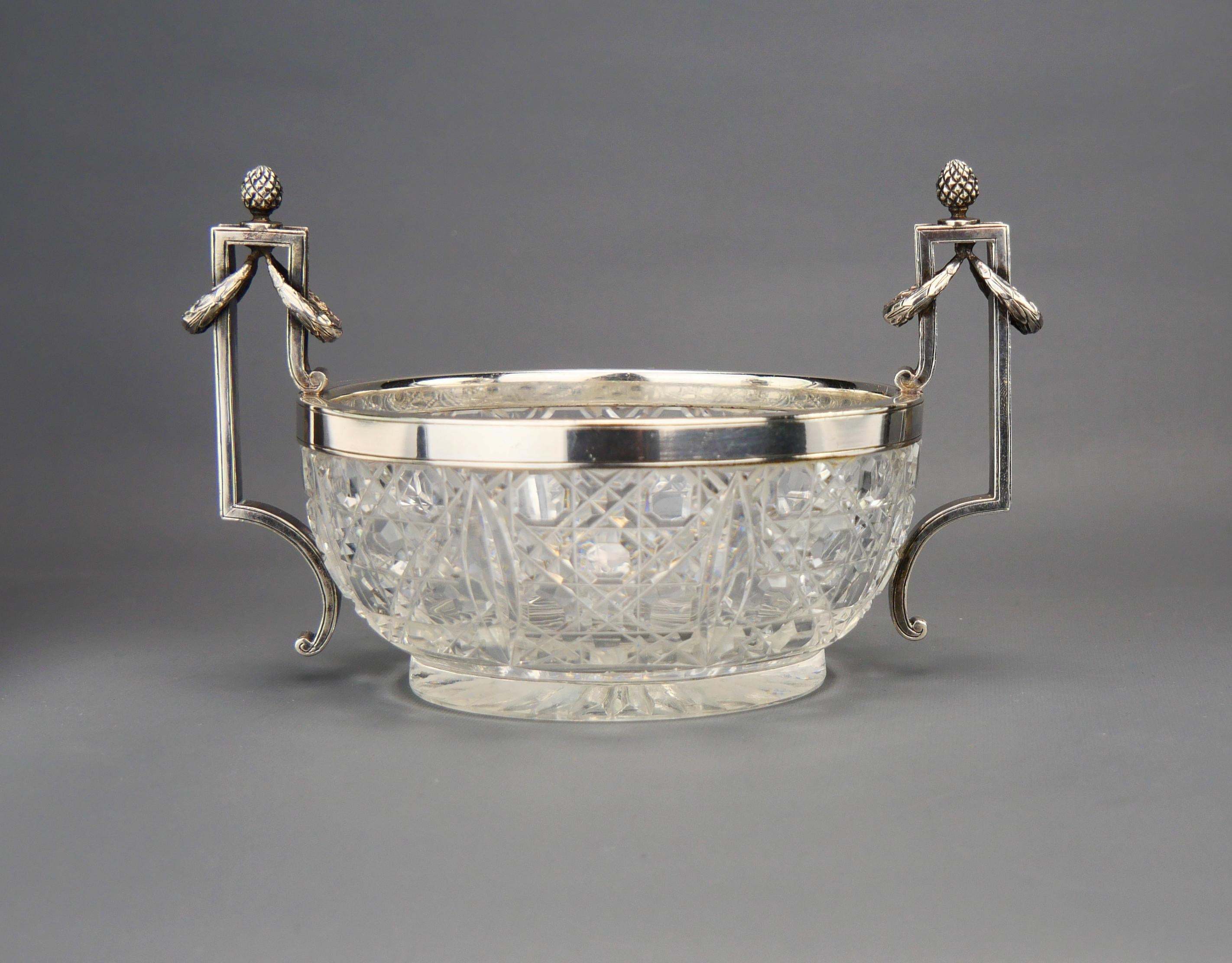 Antique Bowl K.Faberge Russian Empire solid 84 Silver Cut Crystal Glass / 440gr For Sale 7