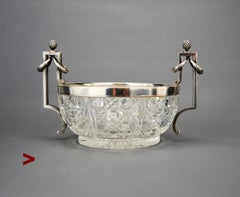 Cuenco Antiguo K.Faberge Imperio Ruso macizo 84 Plata Cristal Tallado / 440gr