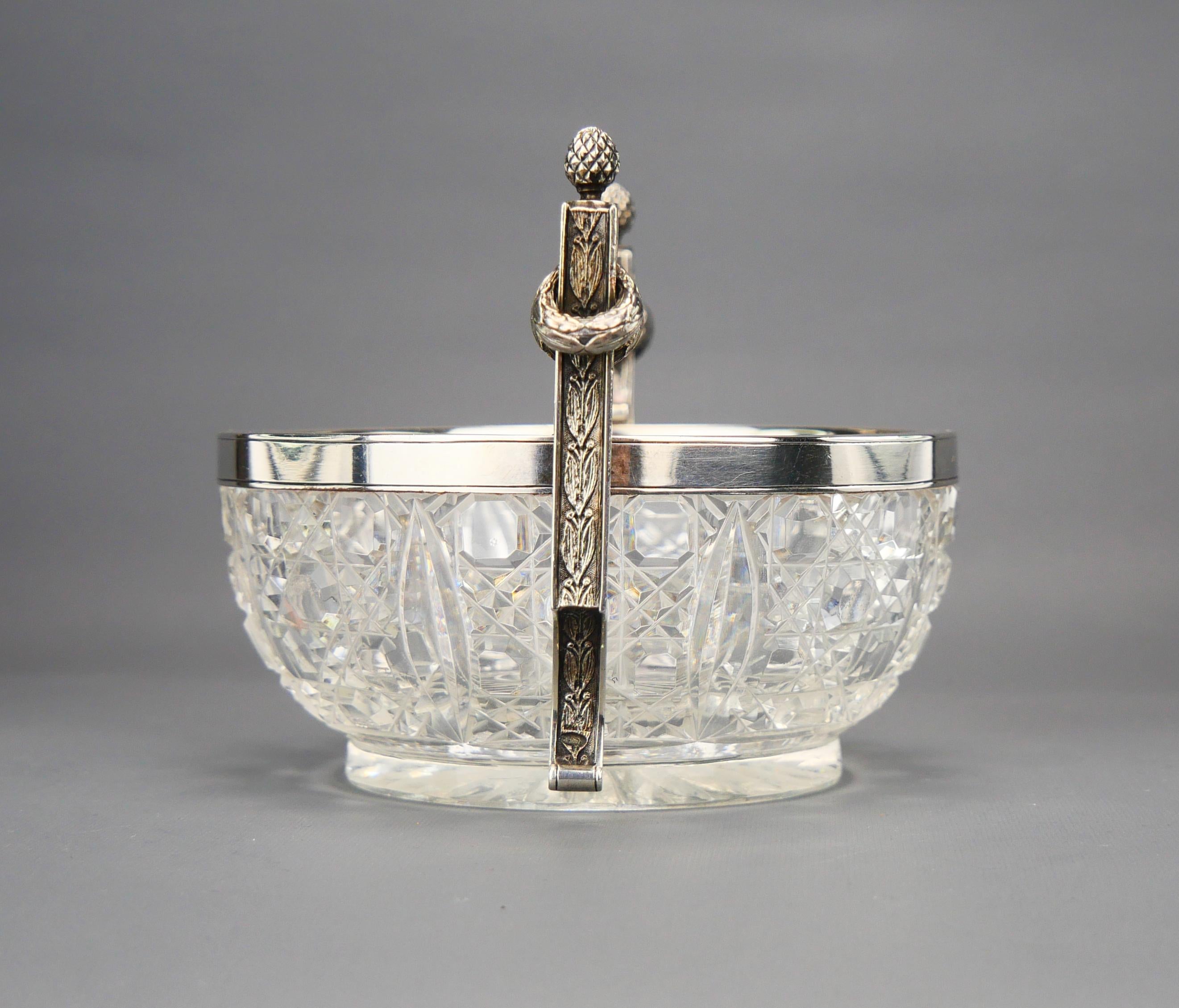 Women's or Men's Antique Bowl K.Faberge Russian Empire solid 84 Silver Cut Crystal Glass / 440gr For Sale