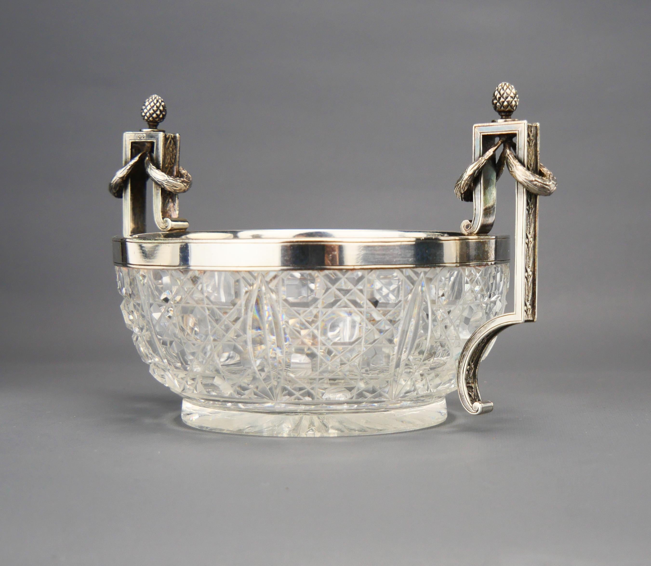 Antique Bowl K.Faberge Russian Empire solid 84 Silver Cut Crystal Glass / 440gr For Sale 2