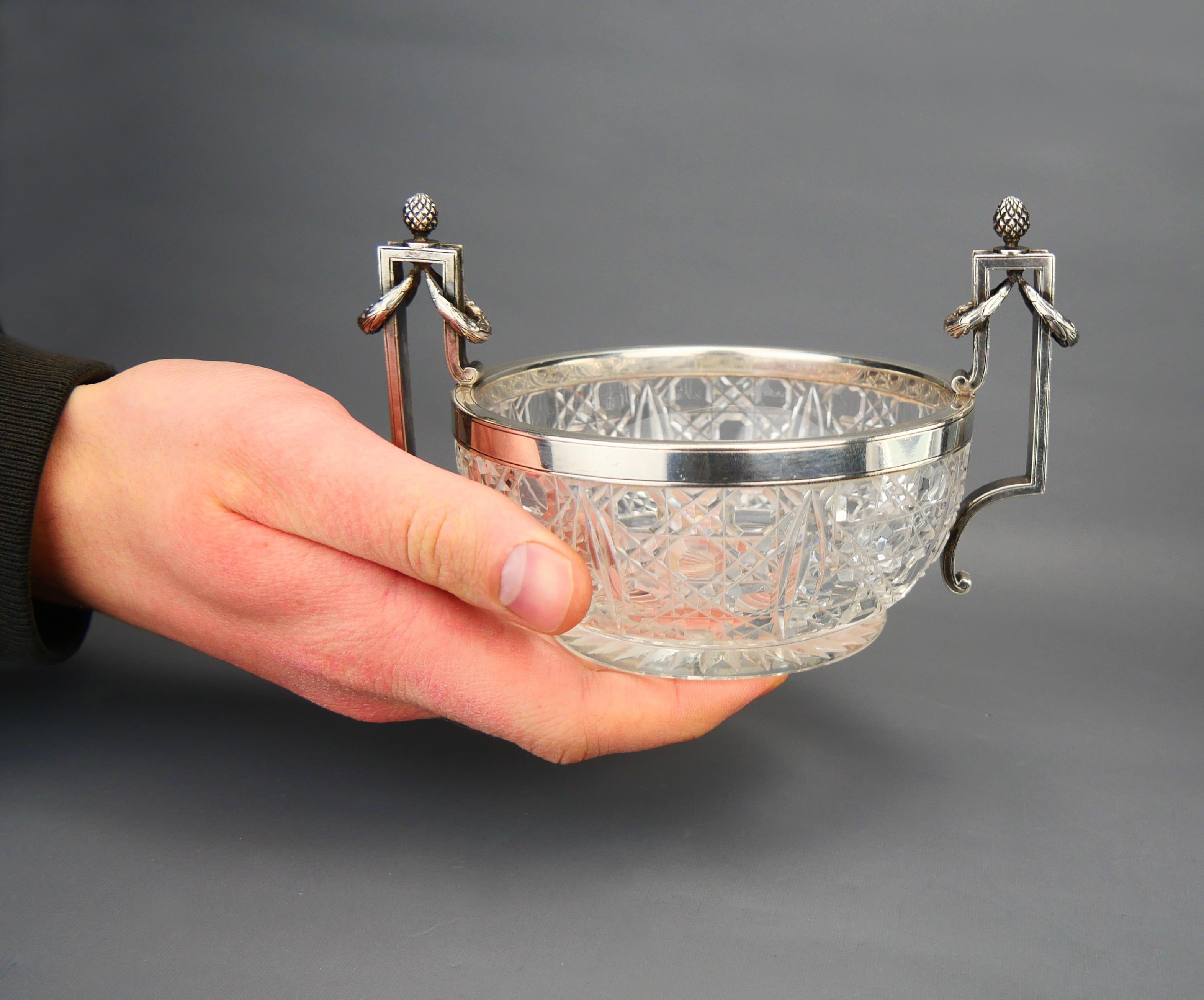 Antique Bowl K.Faberge Russian Empire solid 84 Silver Cut Crystal Glass / 440gr For Sale 3