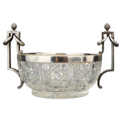 Antike Schale K.Faberge Russisches Empire massiv 84 Silber Geschliffenes Kristallglas / 440gr